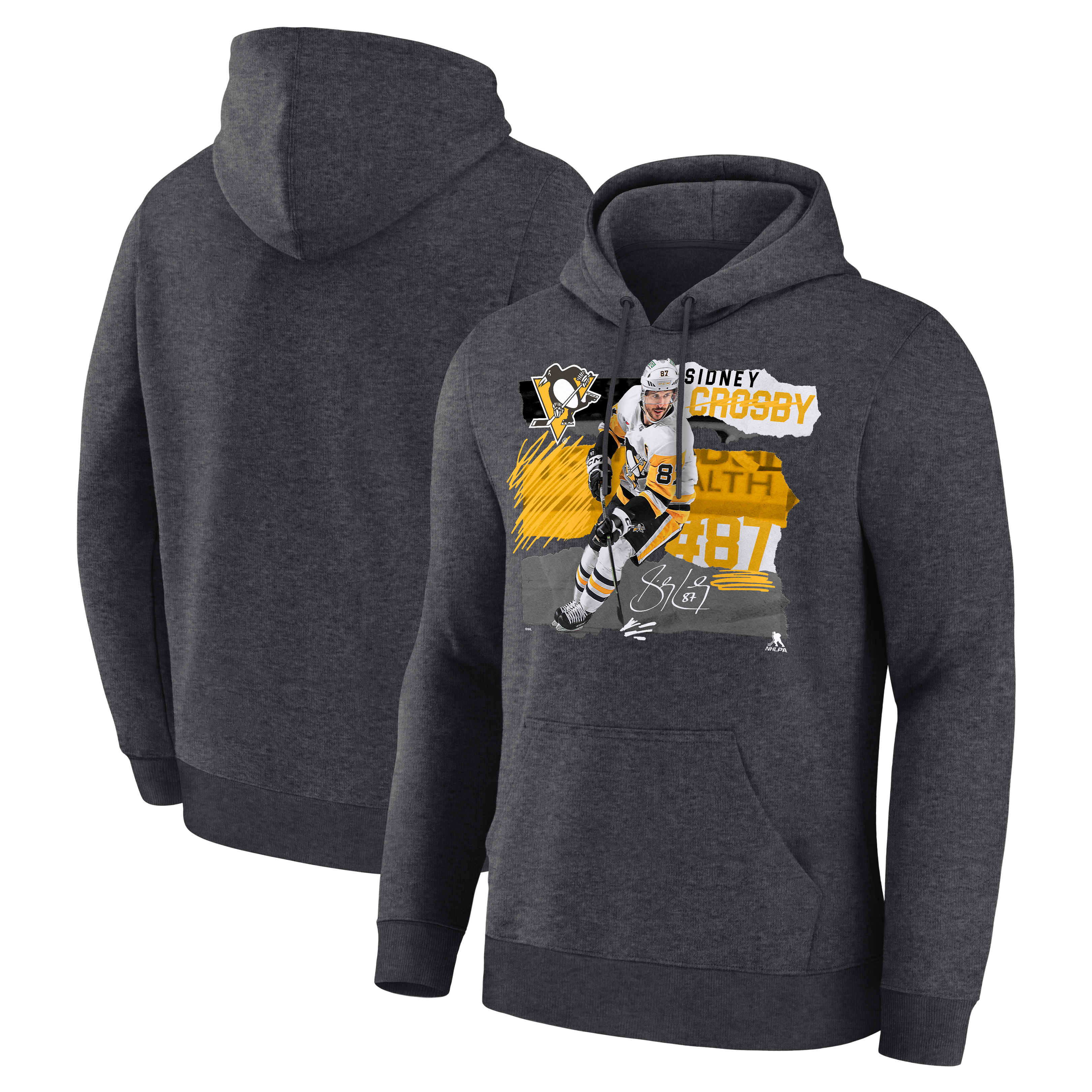 Sweat à capuche Fresh Ice gris anthracite Sidney Crosby pour homme, Pittsburgh Penguins