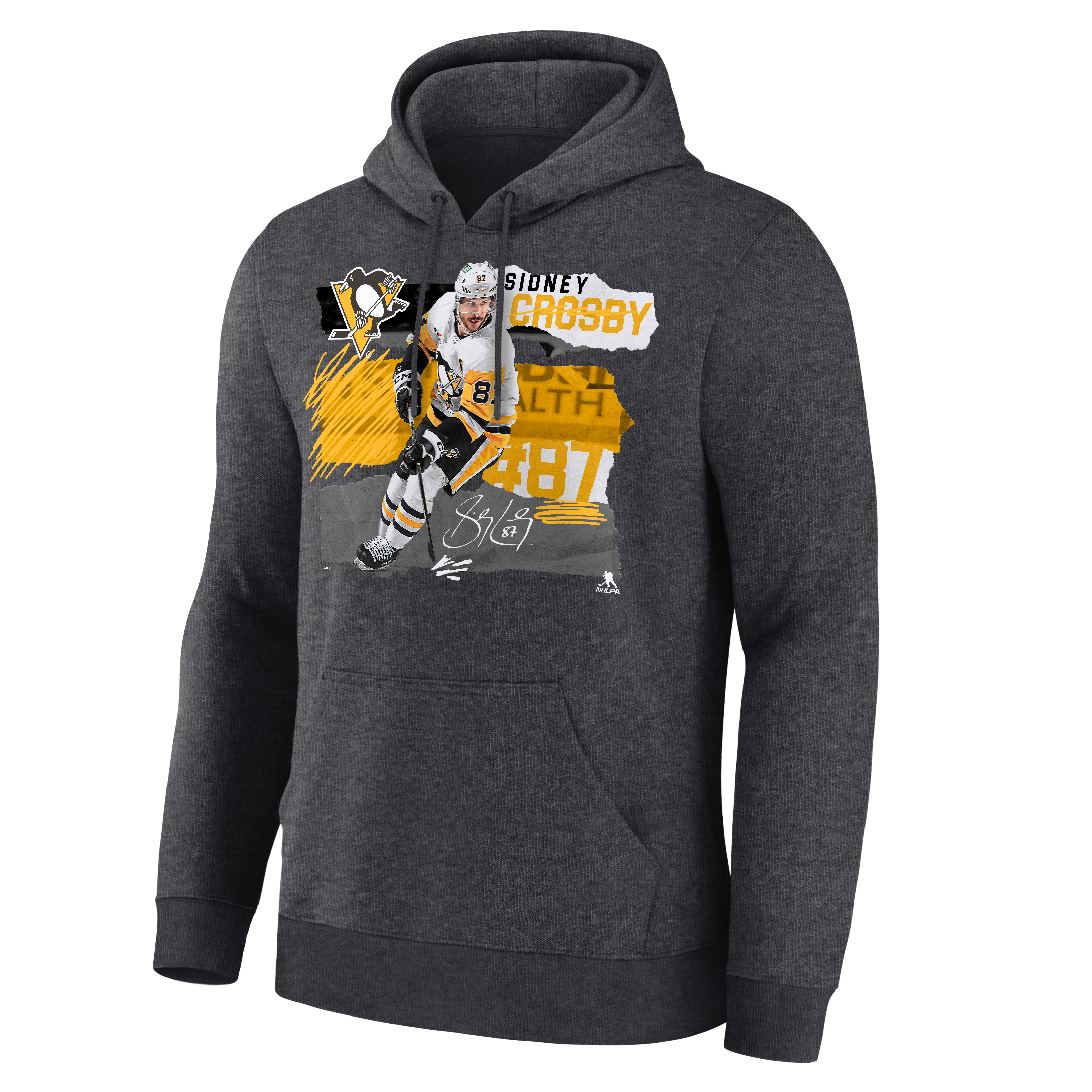 Sweat à capuche Fresh Ice gris anthracite Sidney Crosby pour homme, Pittsburgh Penguins
