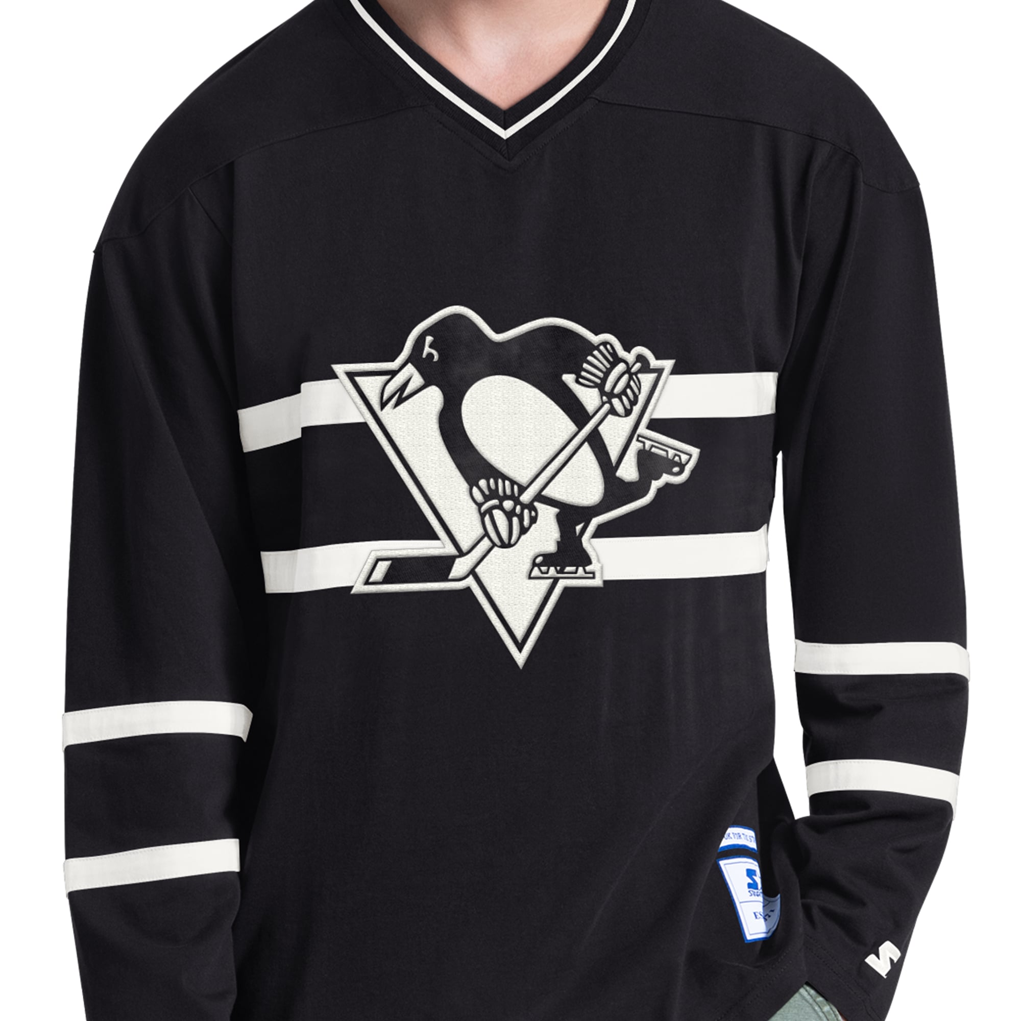 T-shirt à manches longues et col en V Starter Black Pittsburgh Penguins pour homme