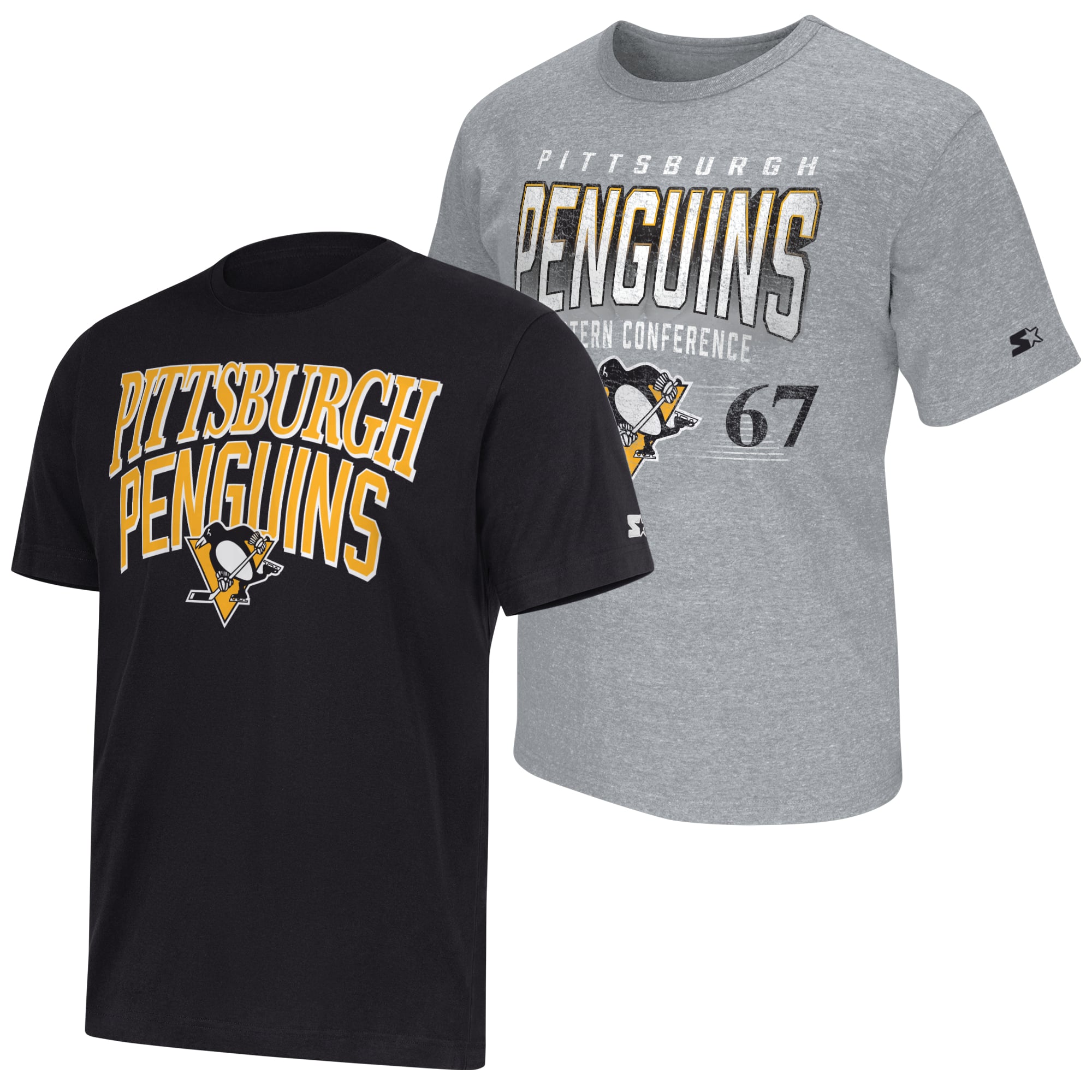 Ensemble de deux t-shirts Starter noirs/gris chiné Pittsburgh Penguins pour hommes