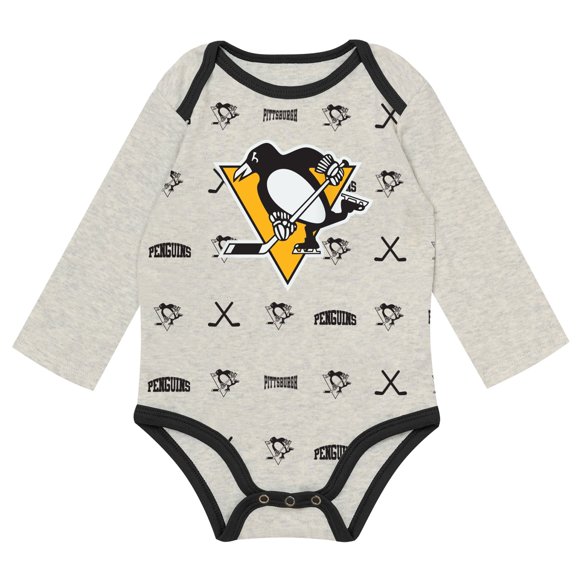 Newborn Outerstuff  Heathered Bone Pittsburgh Penguins Huddles and Giggles Three-Piece Set