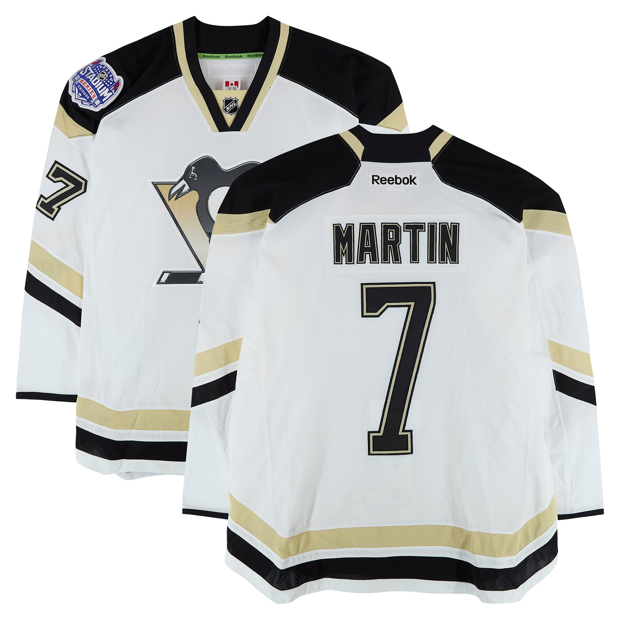 Paul Martin Pittsburgh Penguins Player-Issued #7 White Jersey vs. Chicago Blackhawks on March 1, 2014