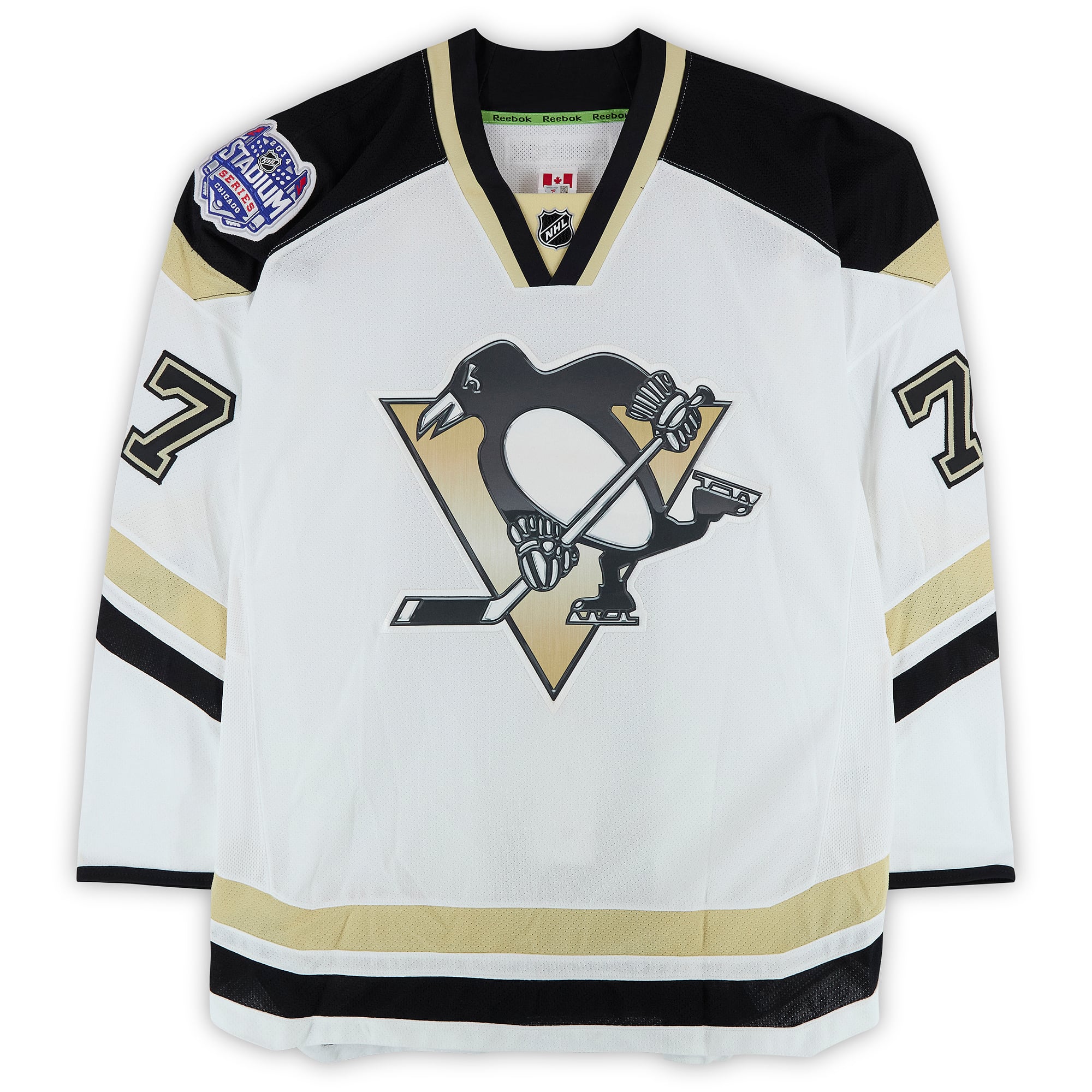 Paul Martin Pittsburgh Penguins Player-Issued #7 White Jersey vs. Chicago Blackhawks on March 1, 2014