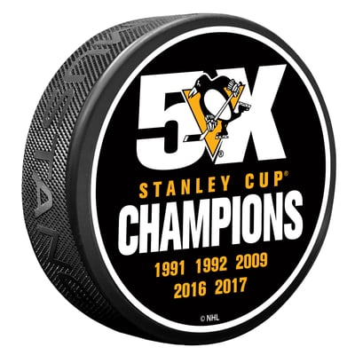 Pittsburgh Penguins 5X Champions Hockey Puck