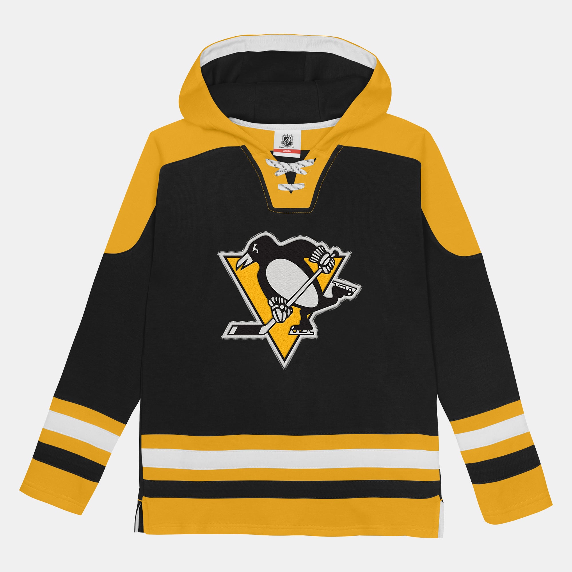 Sweat à capuche raglan col en V noir des Penguins de Pittsburgh, modèle incontournable pour les enfants d'âge préscolaire