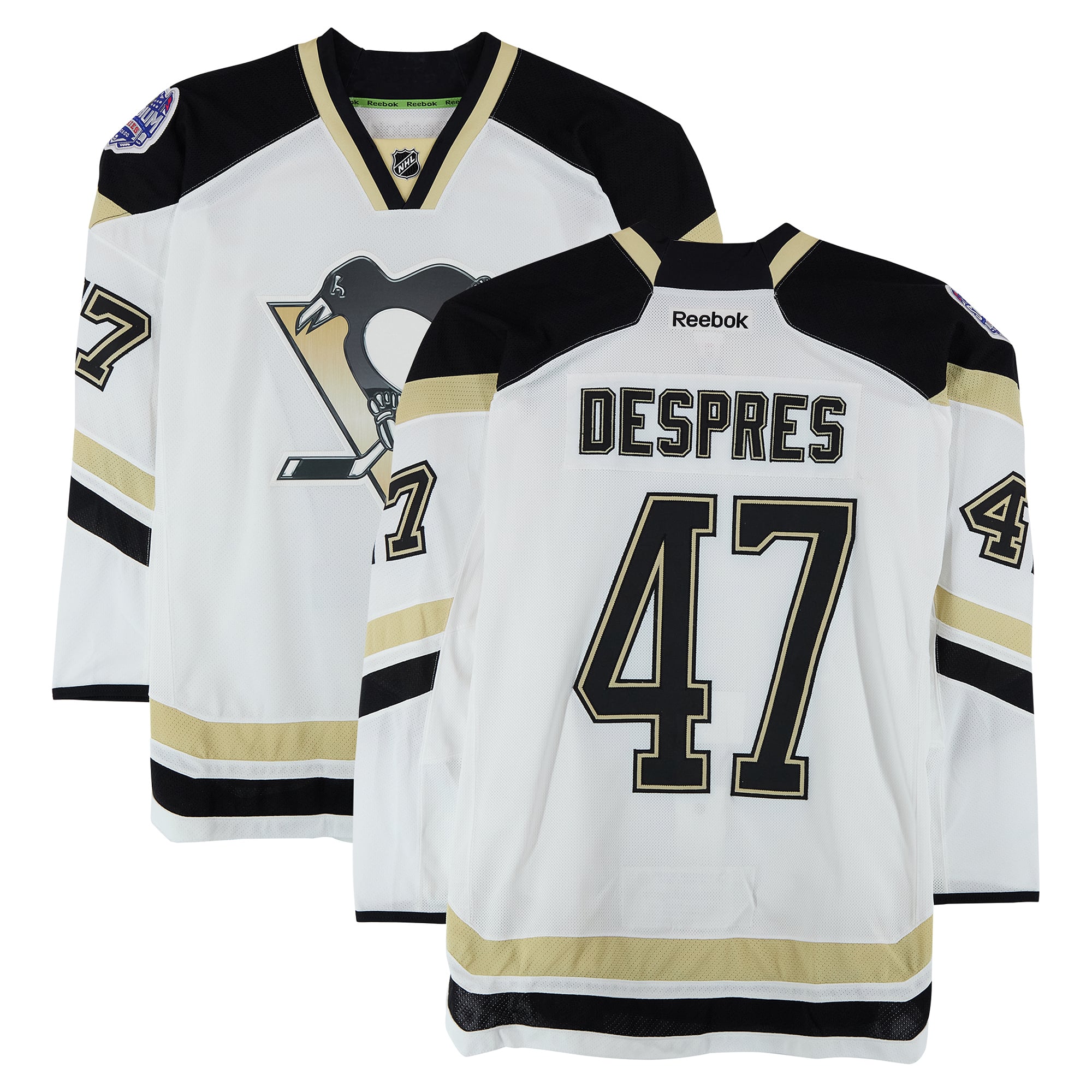 Simon Despres Pittsburgh Penguins Practice-Used #47 White Jersey vs. Chicago Blackhawks on March 1, 2014 - Worn During Warm-Ups