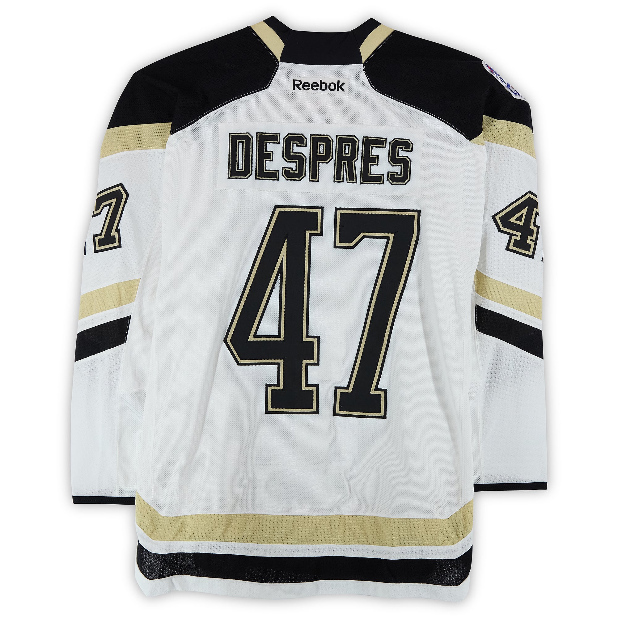 Simon Despres Pittsburgh Penguins Practice-Used #47 White Jersey vs. Chicago Blackhawks on March 1, 2014 - Worn During Warm-Ups