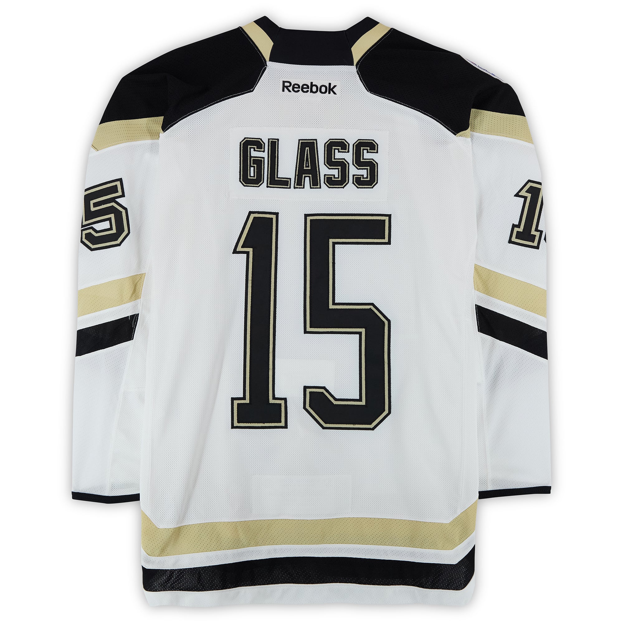 Tanner Glass Pittsburgh Penguins Practice-Used #15 White Jersey vs. Chicago Blackhawks on March 1, 2014 - Worn During Warm-Ups