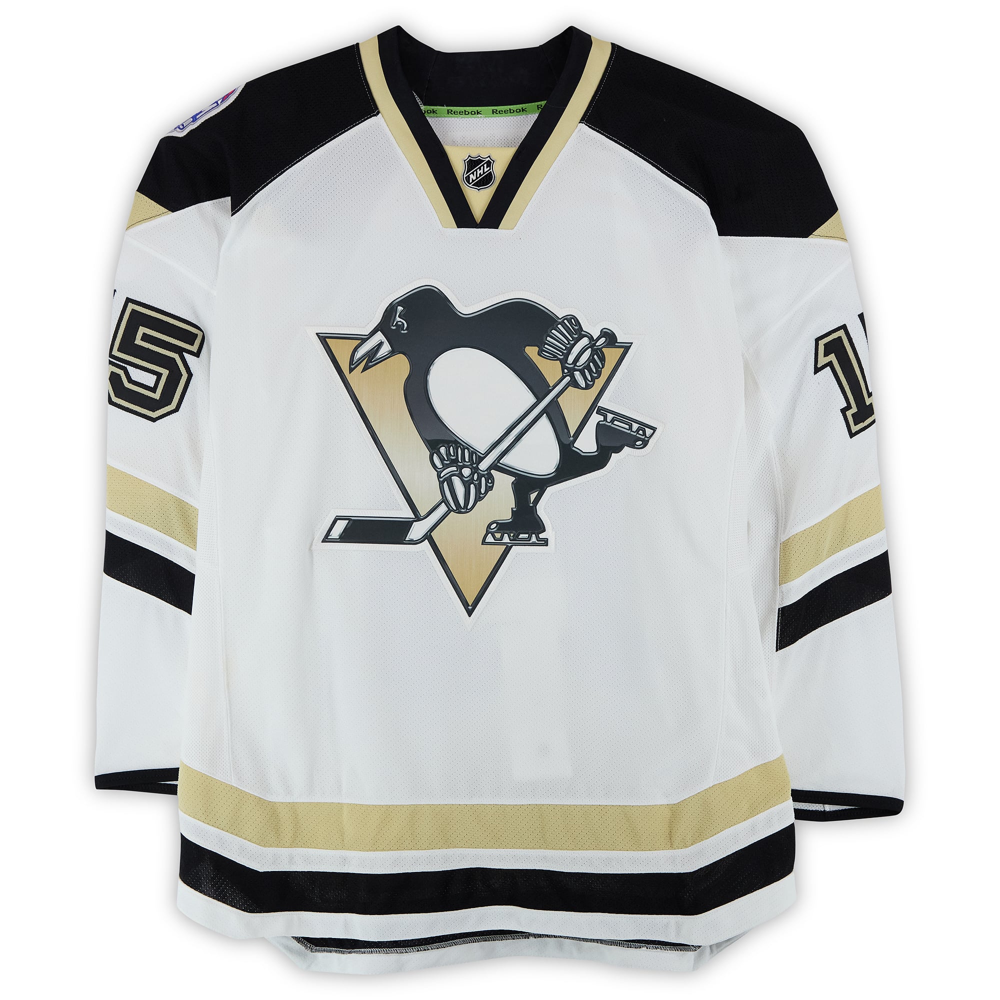 Tanner Glass Pittsburgh Penguins Practice-Used #15 White Jersey vs. Chicago Blackhawks on March 1, 2014 - Worn During Warm-Ups