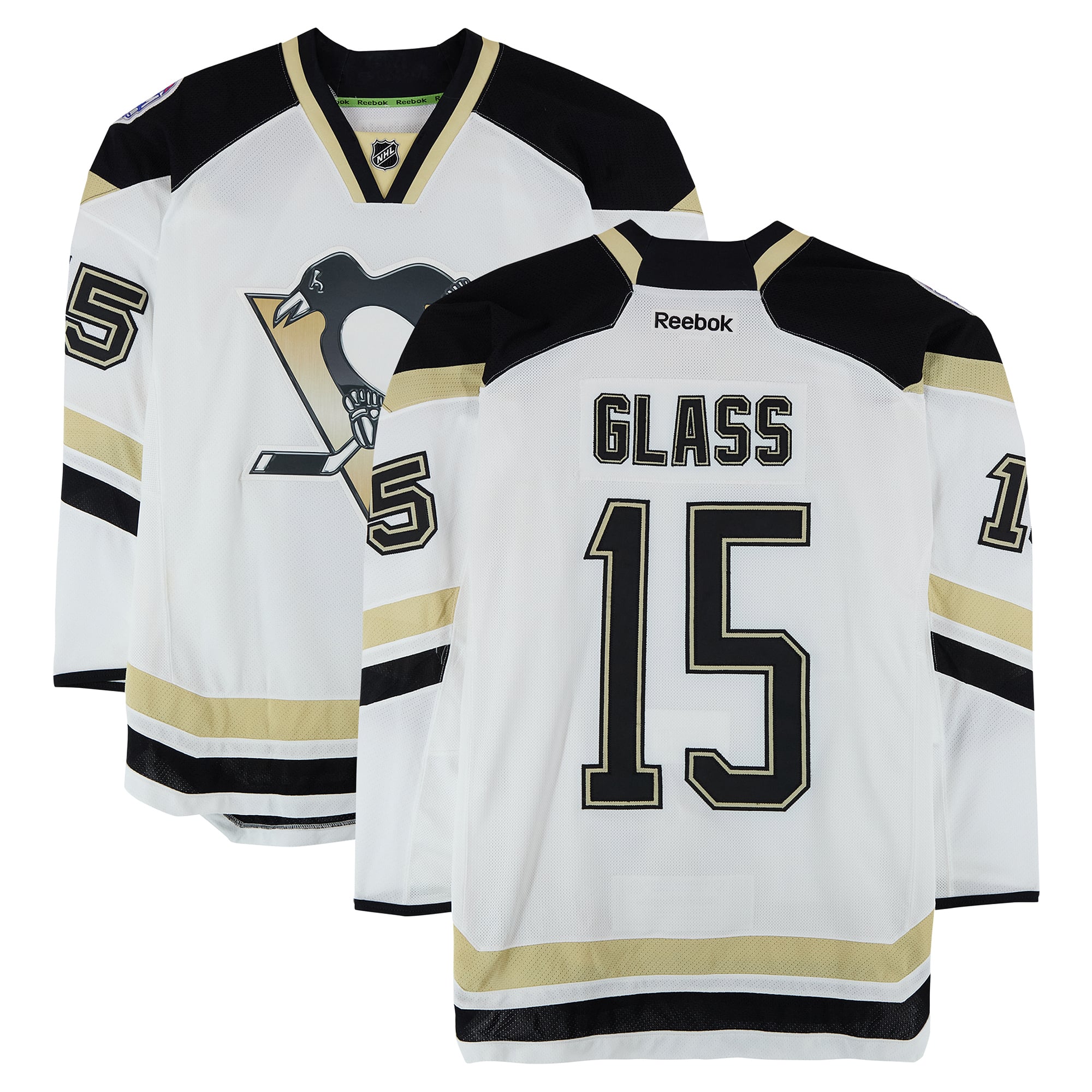 Tanner Glass Pittsburgh Penguins Practice-Used #15 White Jersey vs. Chicago Blackhawks on March 1, 2014 - Worn During Warm-Ups