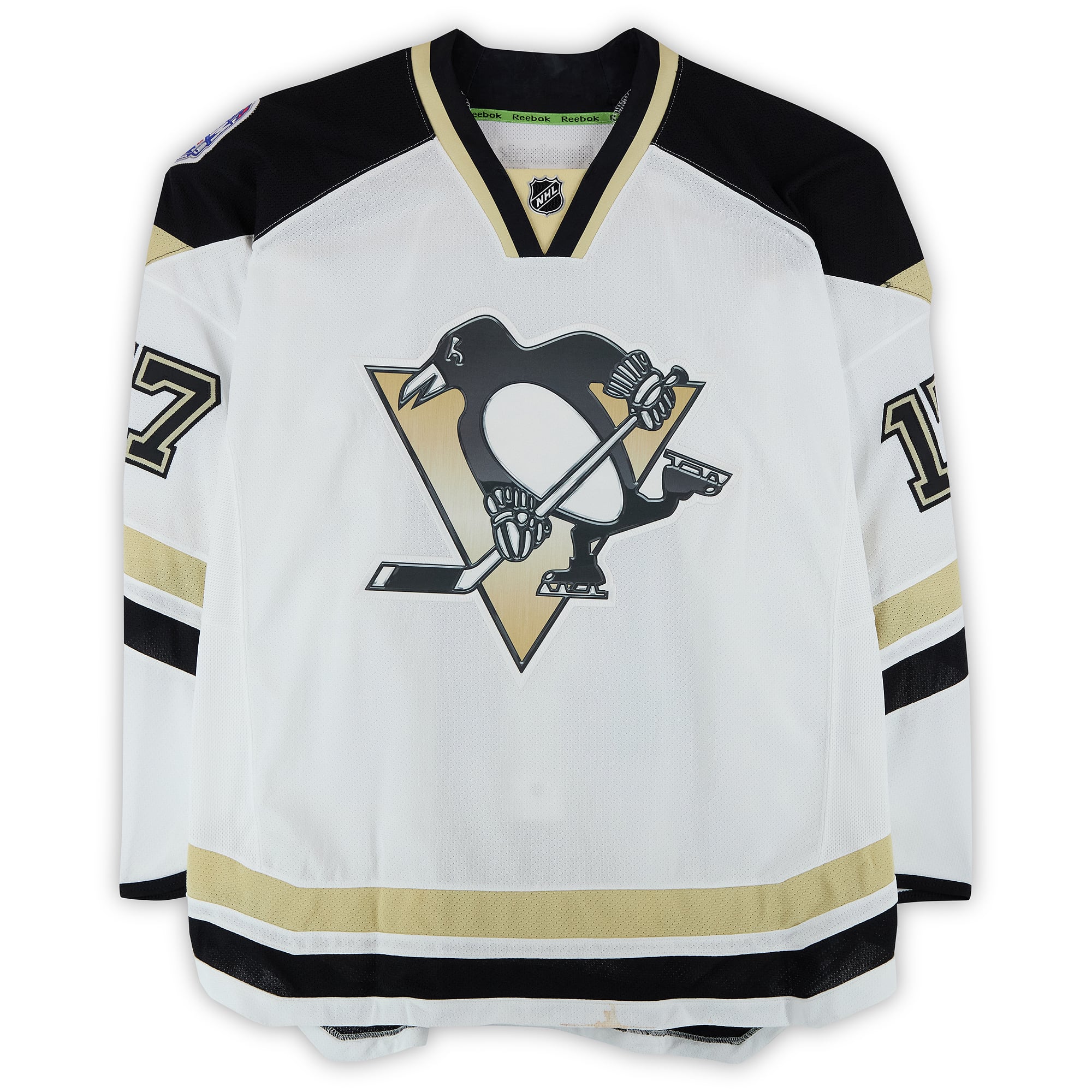 Taylor Pyatt Pittsburgh Penguins Practice-Used #17 White Jersey vs. Chicago Blackhawks on March 1, 2014 - Worn During Warm-Ups