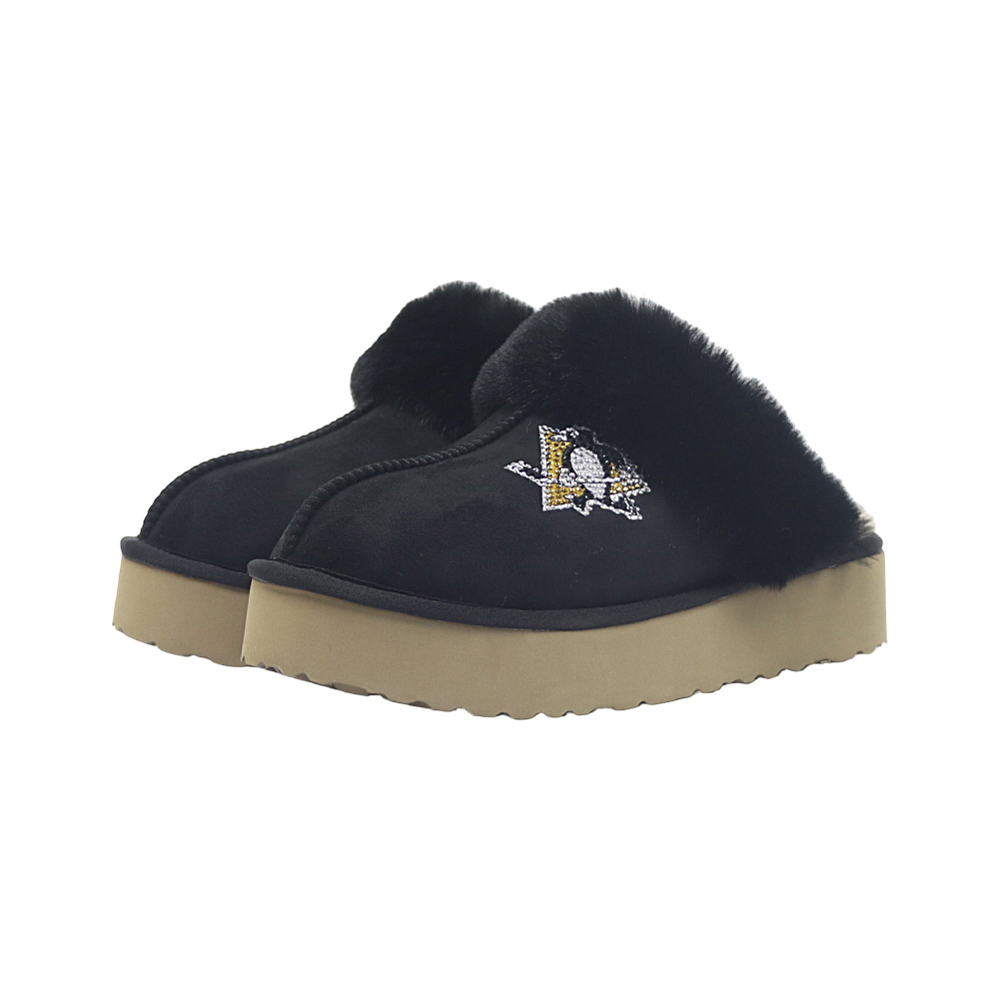 Pantoufles unisexes FABGATING by Cuce noires aux couleurs de l'équipe des Penguins Pittsburgh