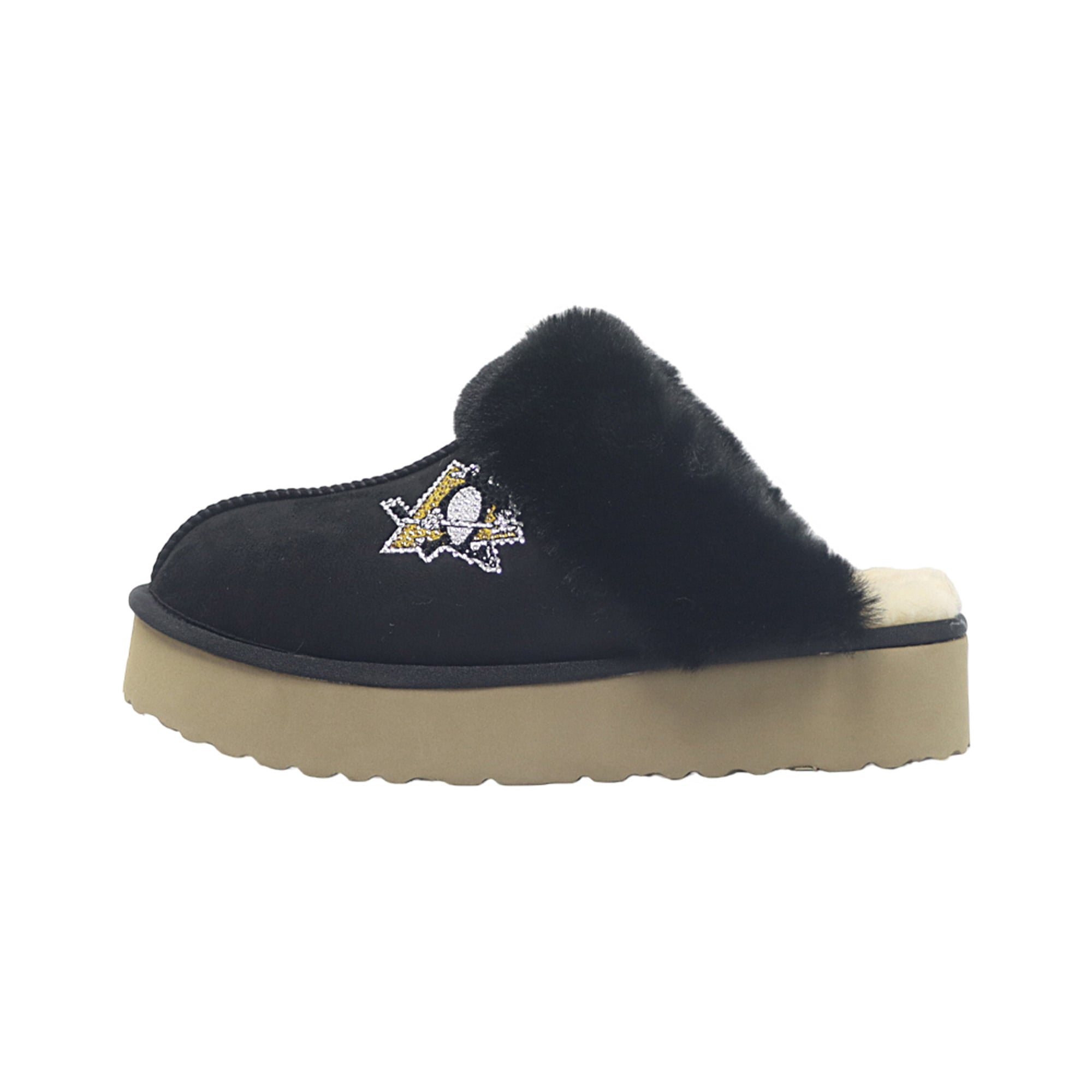 Pantoufles unisexes FABGATING by Cuce noires aux couleurs de l'équipe des Penguins Pittsburgh