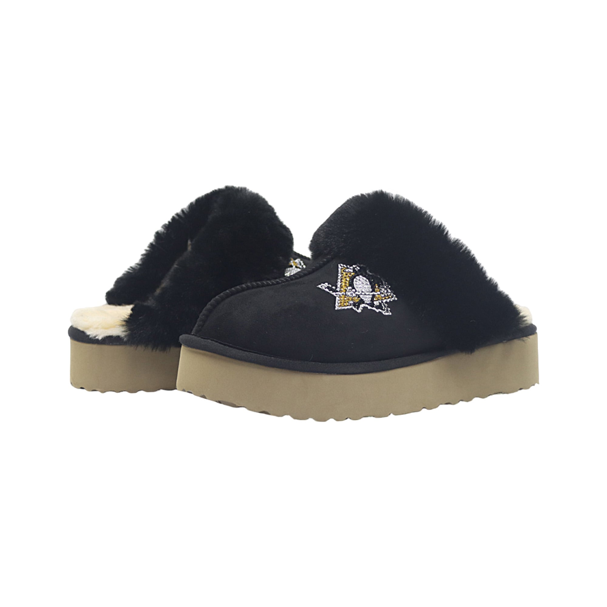 Pantoufles unisexes FABGATING by Cuce noires aux couleurs de l'équipe des Penguins Pittsburgh
