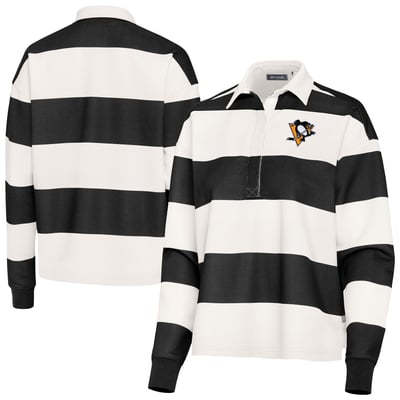Pittsburgh Penguins Antigua Women's Banner Rugby Long Sleeve Polo - Black/Cream