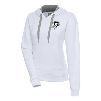 Pittsburgh Penguins Antigua Women's Metallic Logo Victory Pullover Hoodie - White