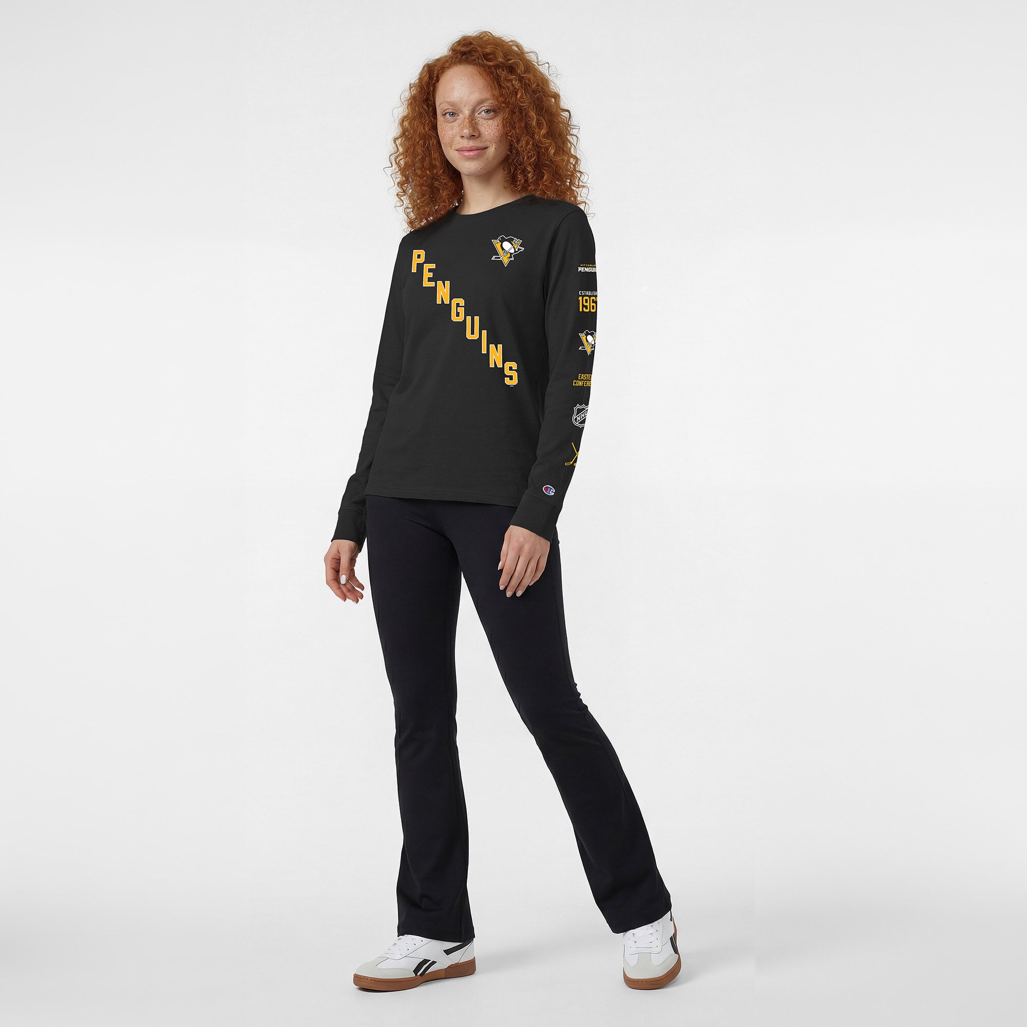 T-shirt à manches longues noir Champion Pittsburgh Penguins pour femmes