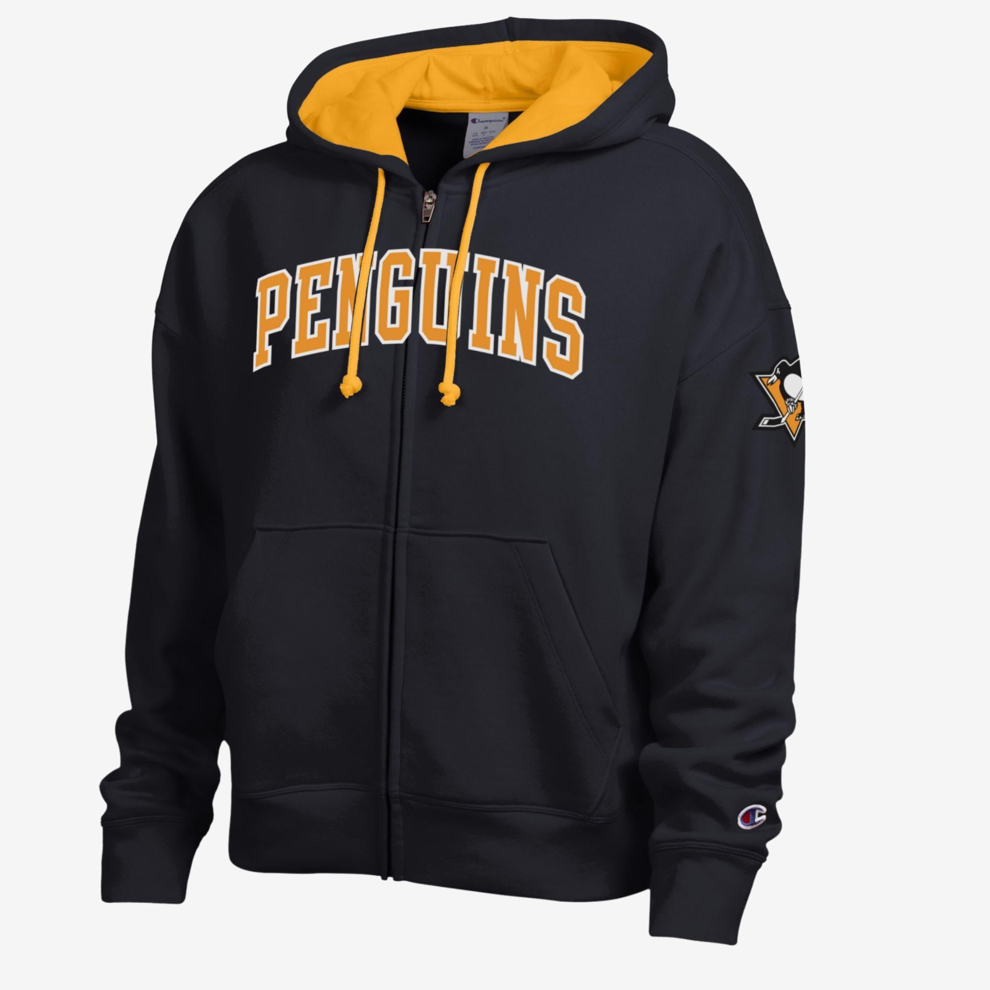 Women's Champion Black/Gold Pittsburgh Penguins Applique Full-Zip Fleece Hoodie
