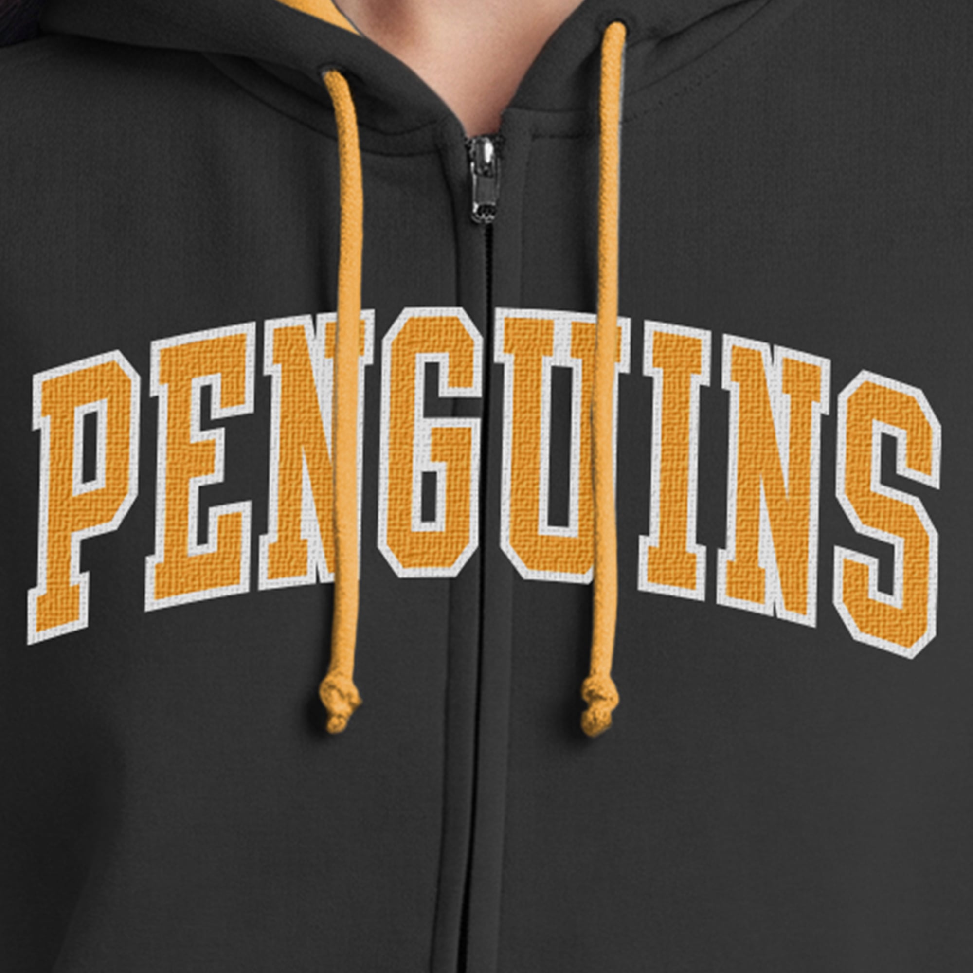 Women's Champion Black/Gold Pittsburgh Penguins Applique Full-Zip Fleece Hoodie