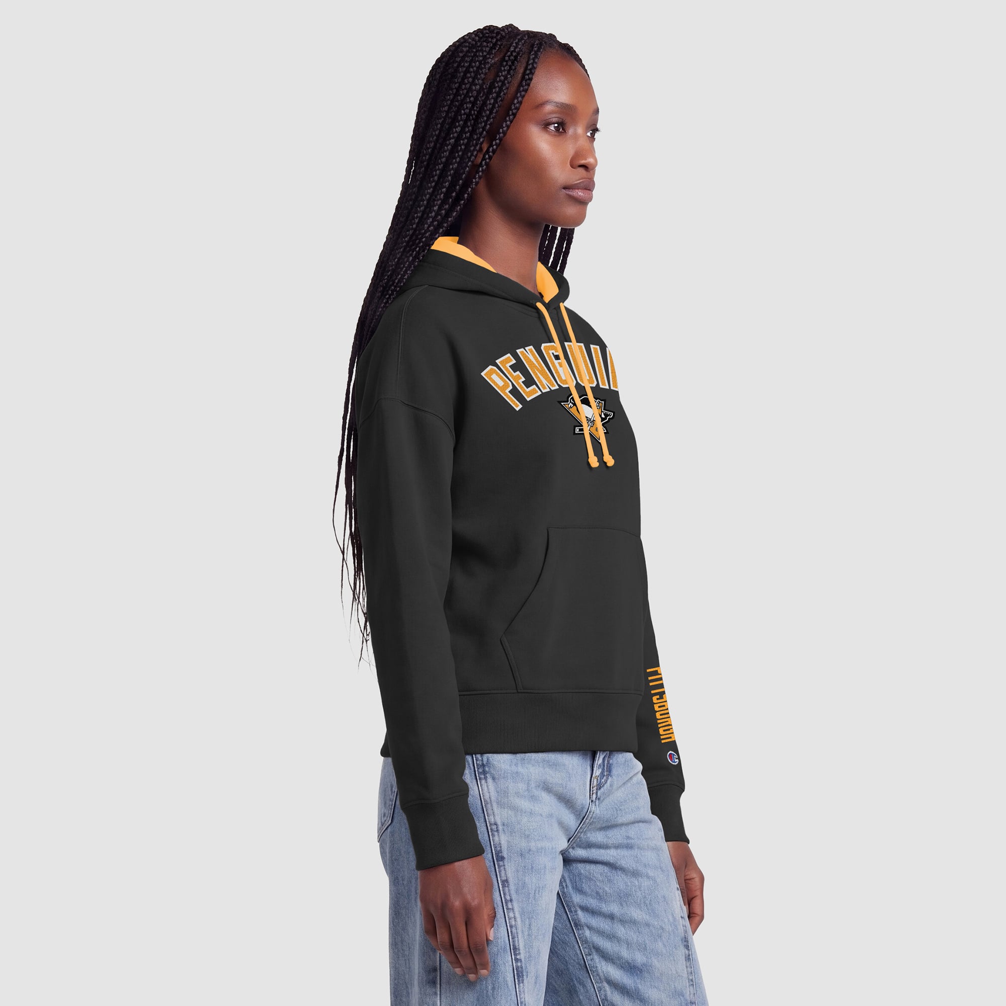 Sweat à capuche noir Champion Pittsburgh Penguins pour femmes