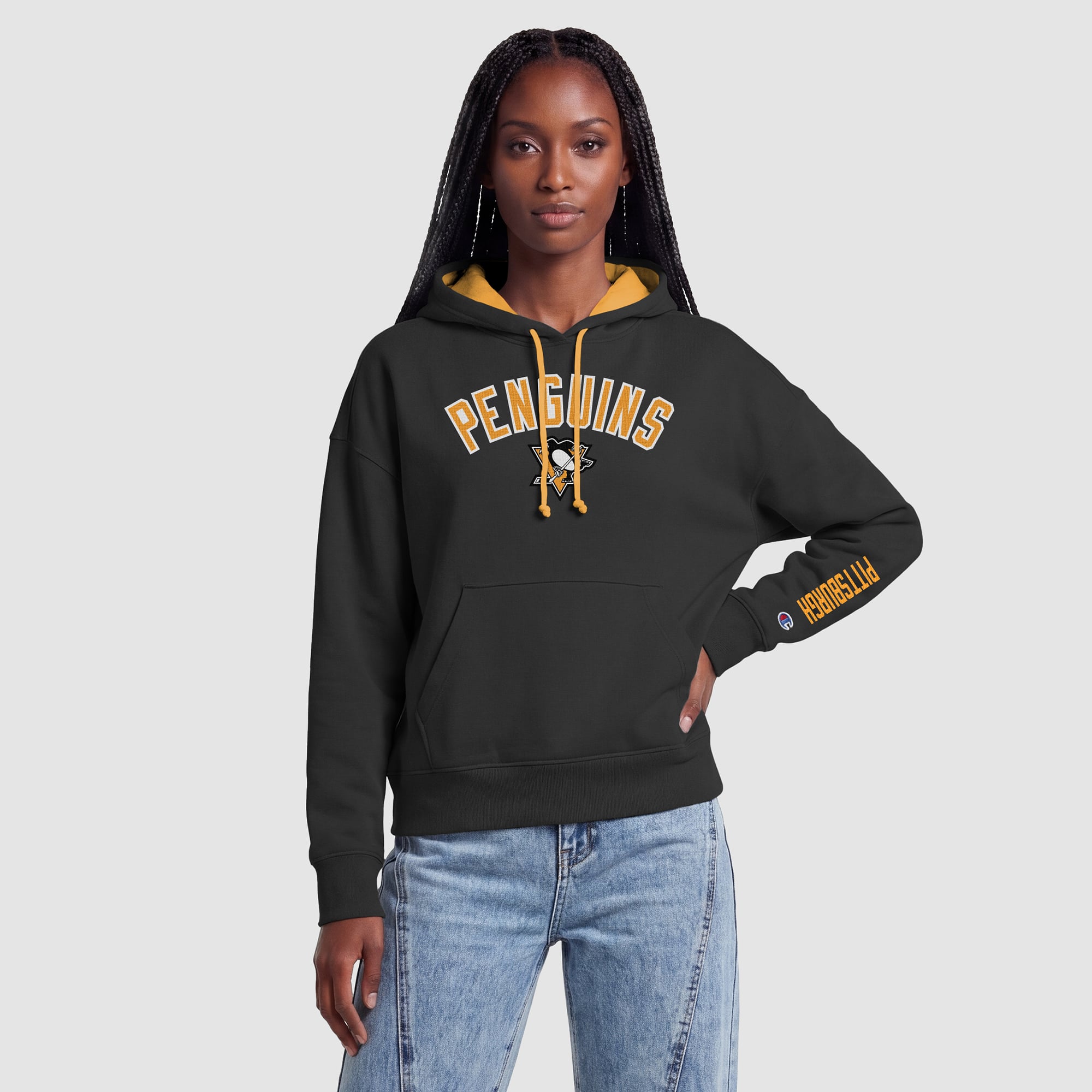 Sweat à capuche noir Champion Pittsburgh Penguins pour femmes