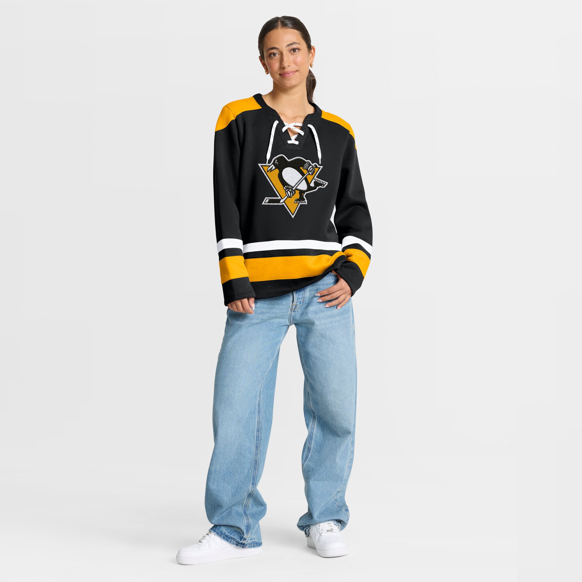 Sweat-shirt à lacets manches longues Icing Fanatics pour femme, noir, des Penguins de Pittsburgh