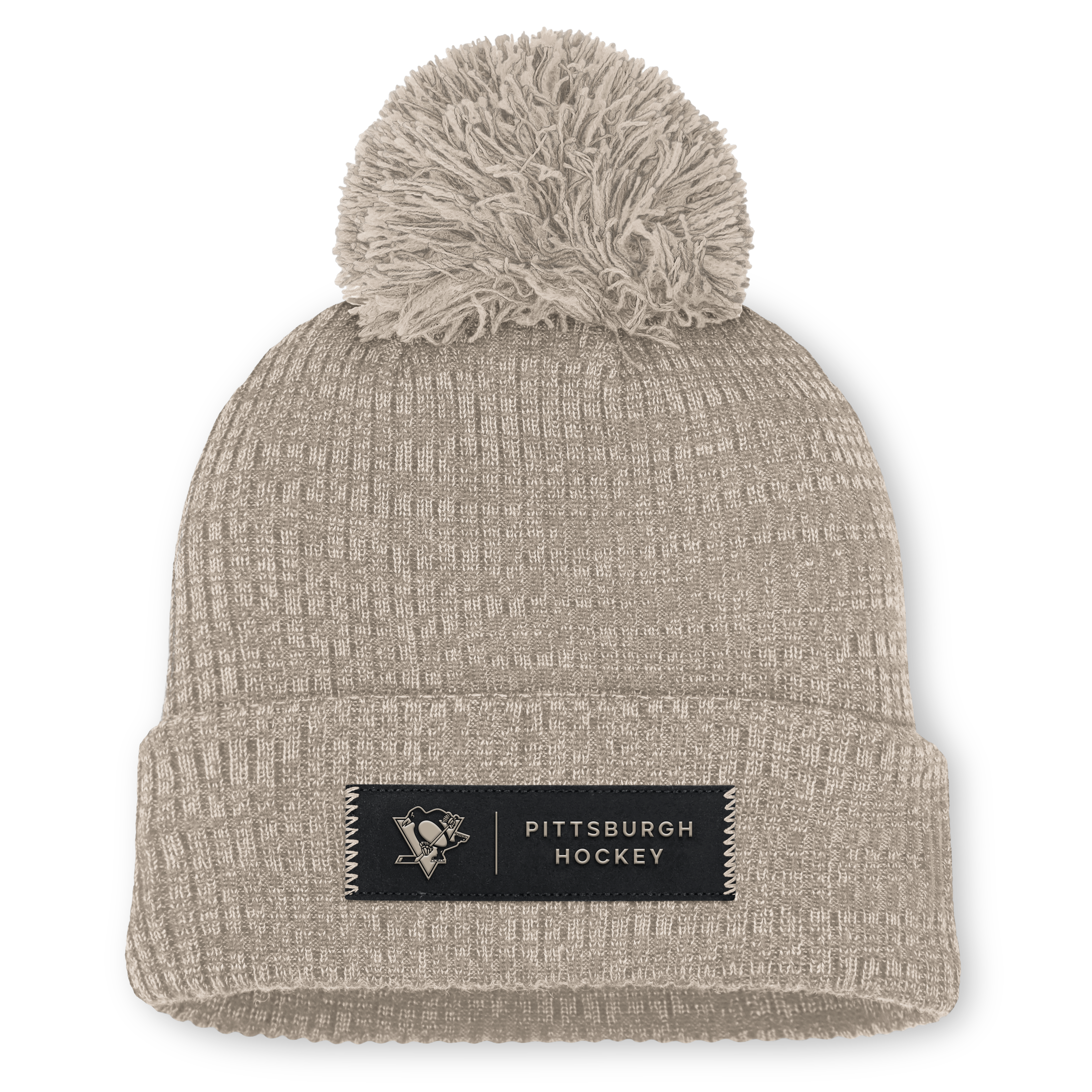 Women's Fanatics Light Beige Pittsburgh Penguins Authentic Pro Road Cuffed Knit Hat with Pom