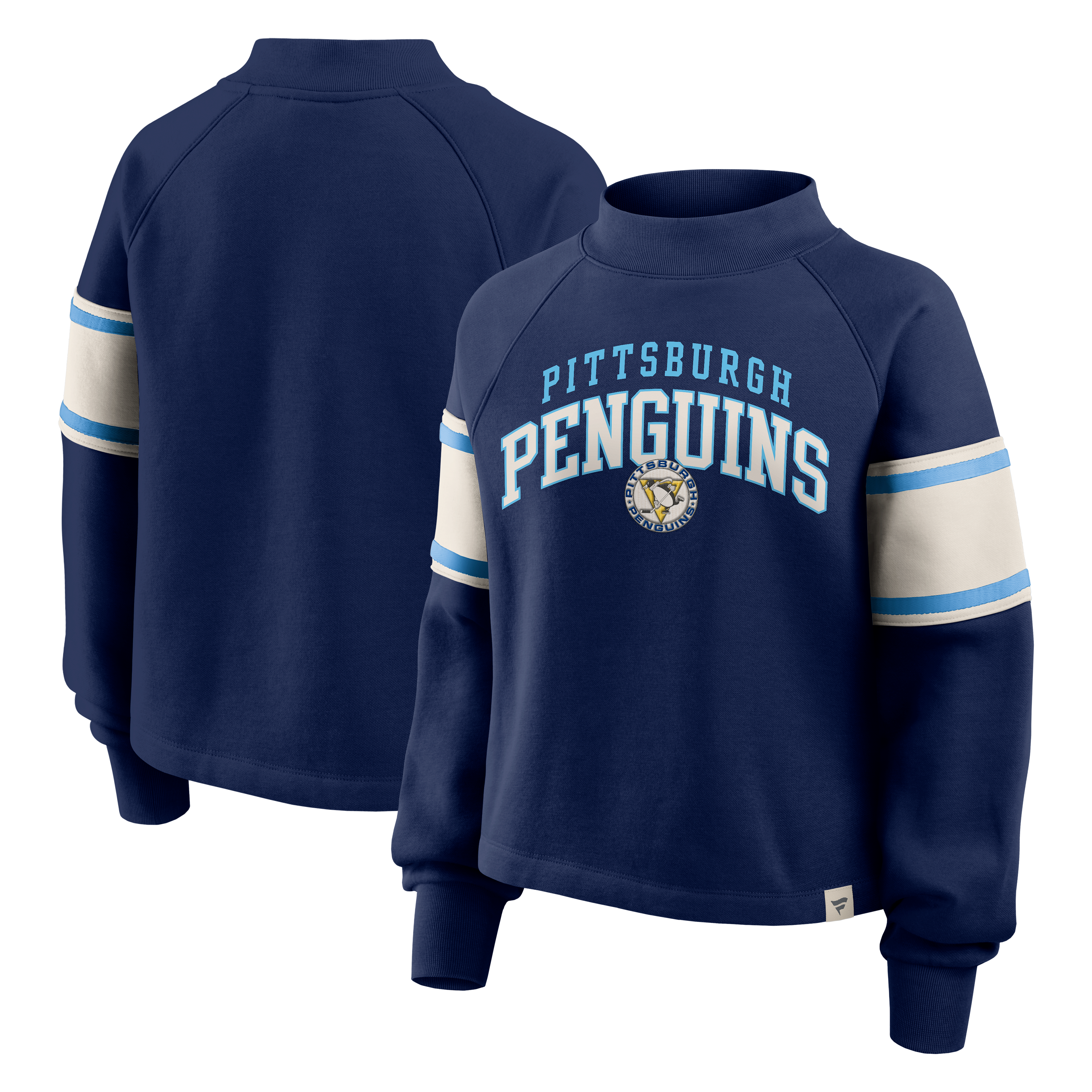 Sweat-shirt à col montant en polaire Fanatics bleu marine Pittsburgh Penguins Heritage Overtime pour femme