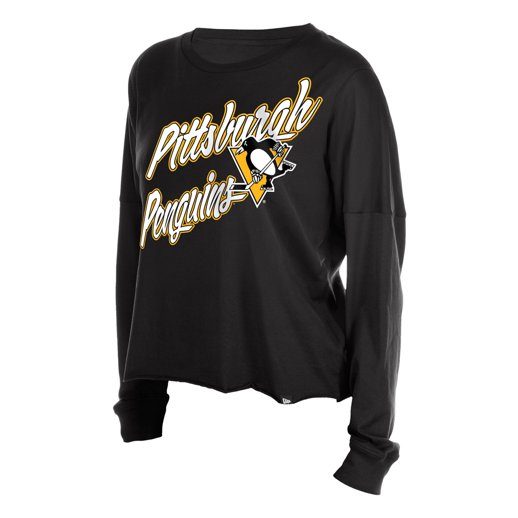 T-shirt à manches longues oversize New Era noir Pittsburgh Penguins pour femme