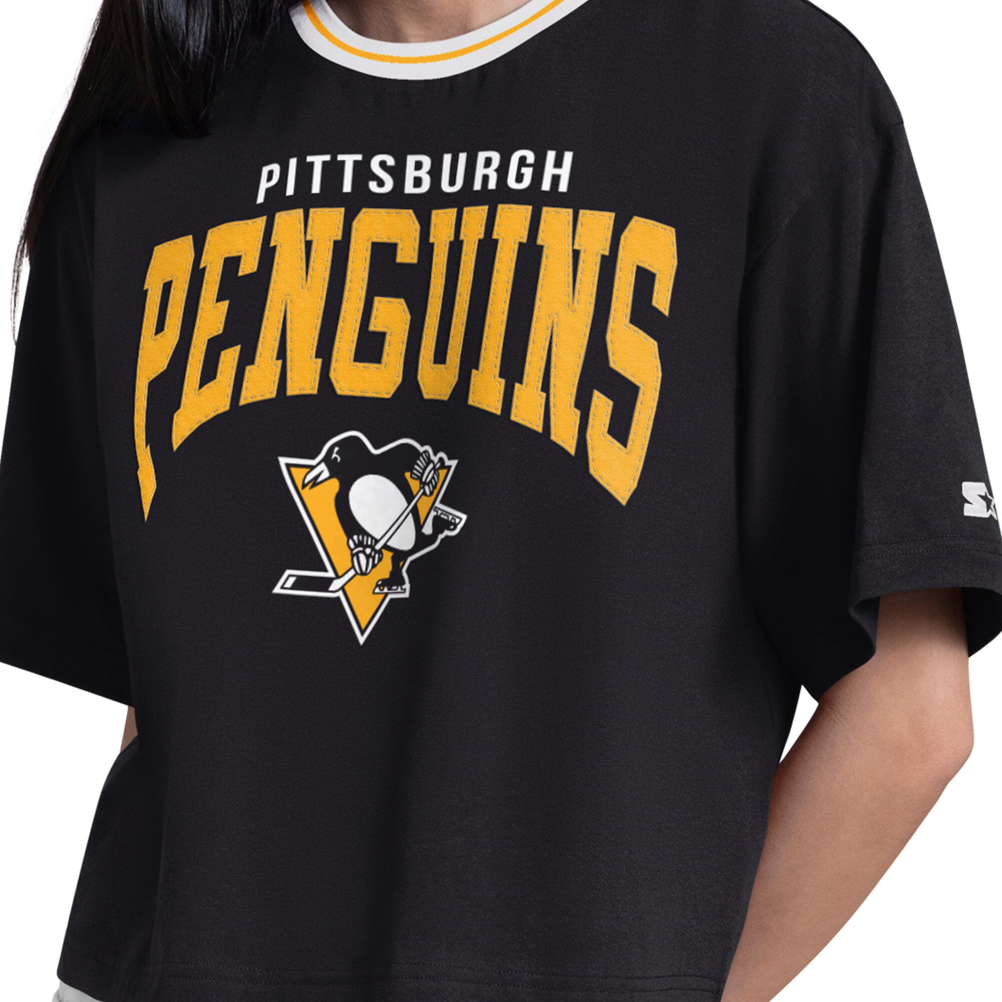 Women's Starter Black Pittsburgh Penguins Ace Cropped T-Shirt