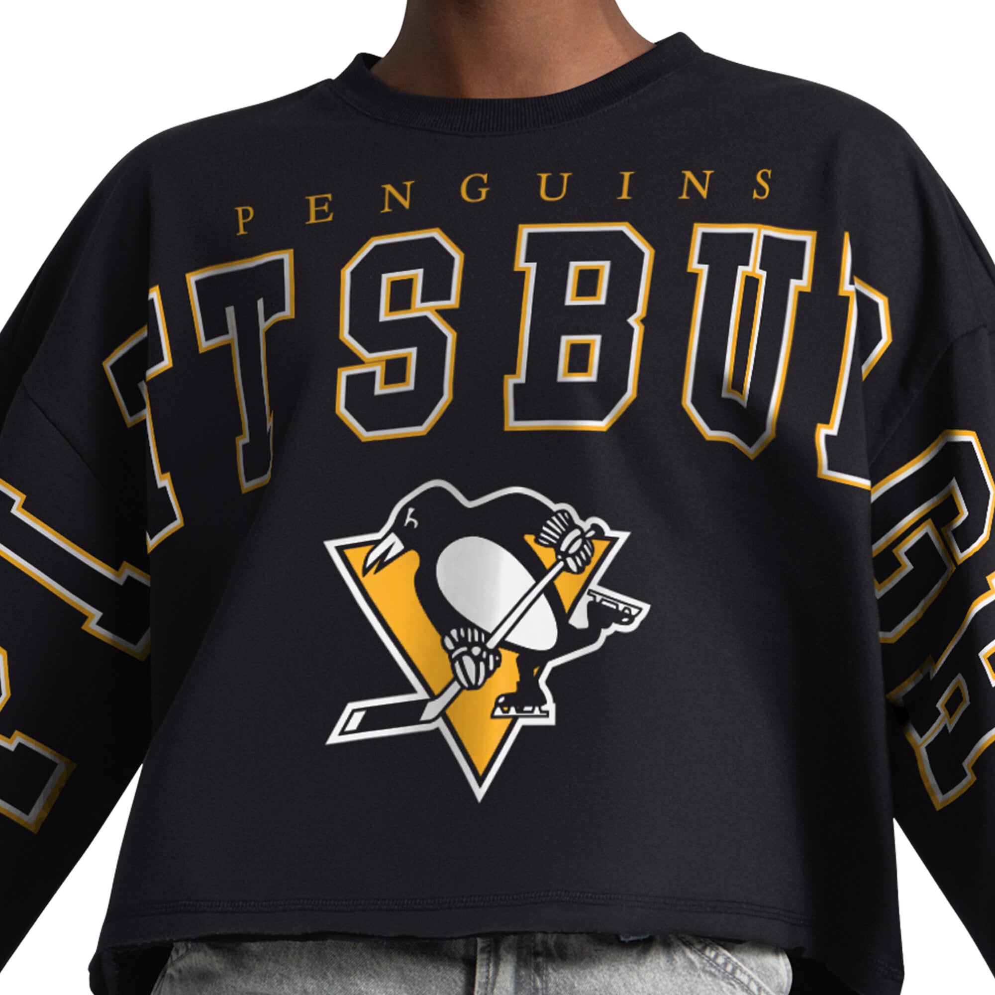 Sweat-shirt court à épaules tombantes Starter Black Pittsburgh Penguins pour femme