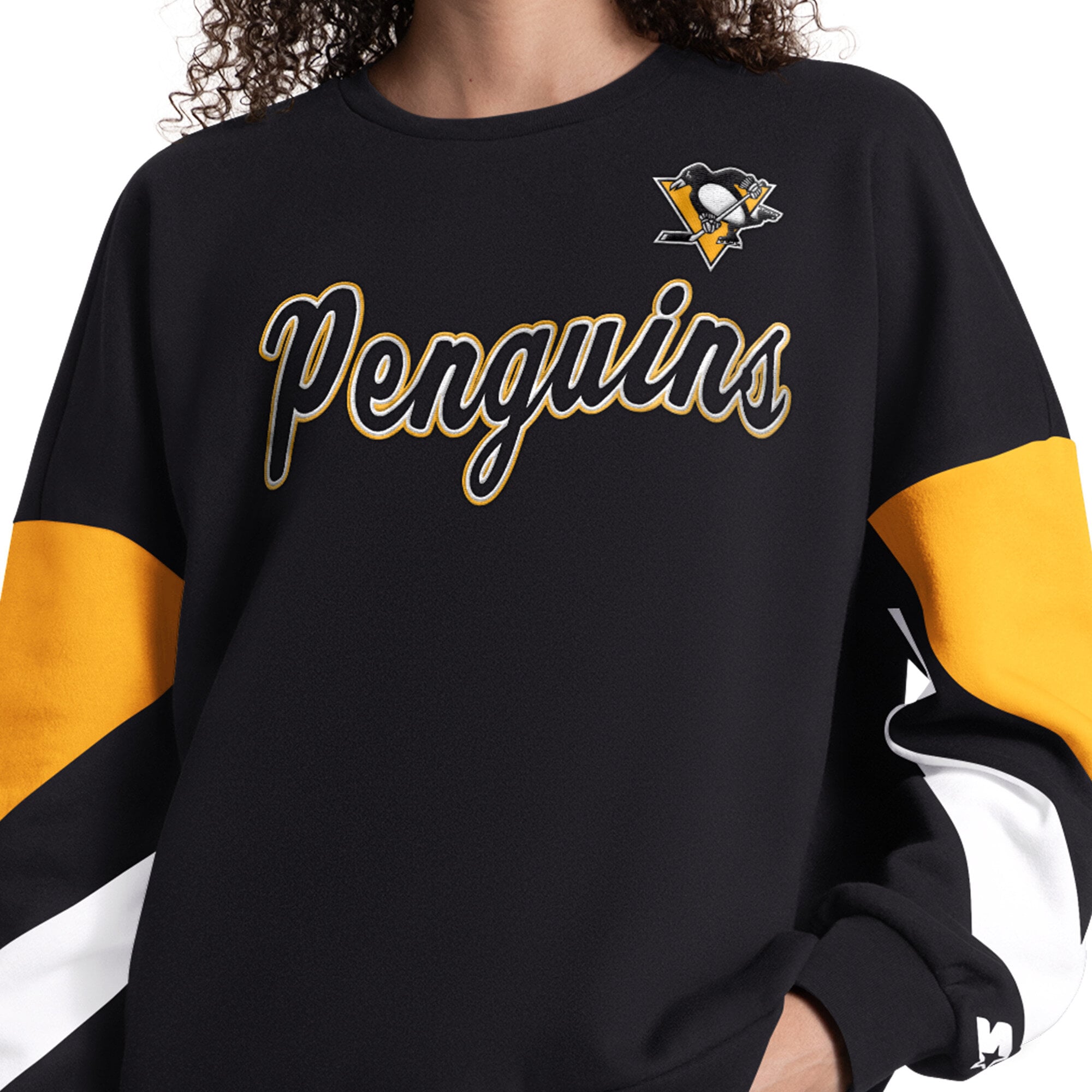 Sweat-shirt Starter noir pour femme, motif Grand Chelem des Penguins de Pittsburgh, manches longues et blocs couleur