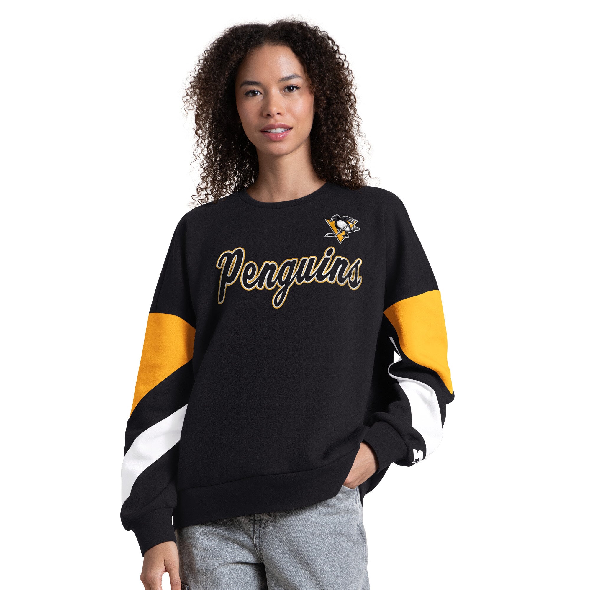 Sweat-shirt Starter noir pour femme, motif Grand Chelem des Penguins de Pittsburgh, manches longues et blocs couleur