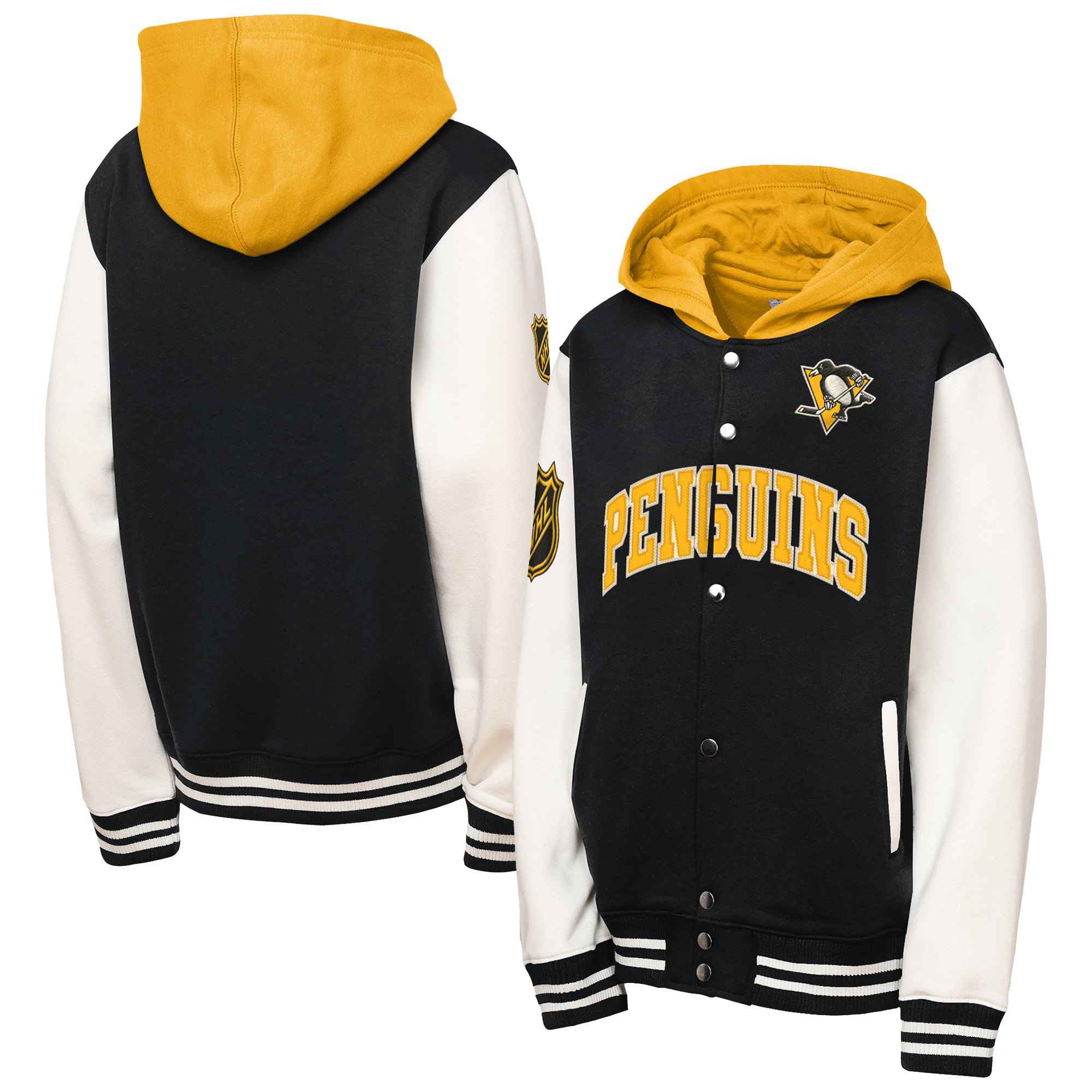 Veste polaire Mitchell & Ness noire Pittsburgh Penguins pour enfant, fermeture à boutons-pression.