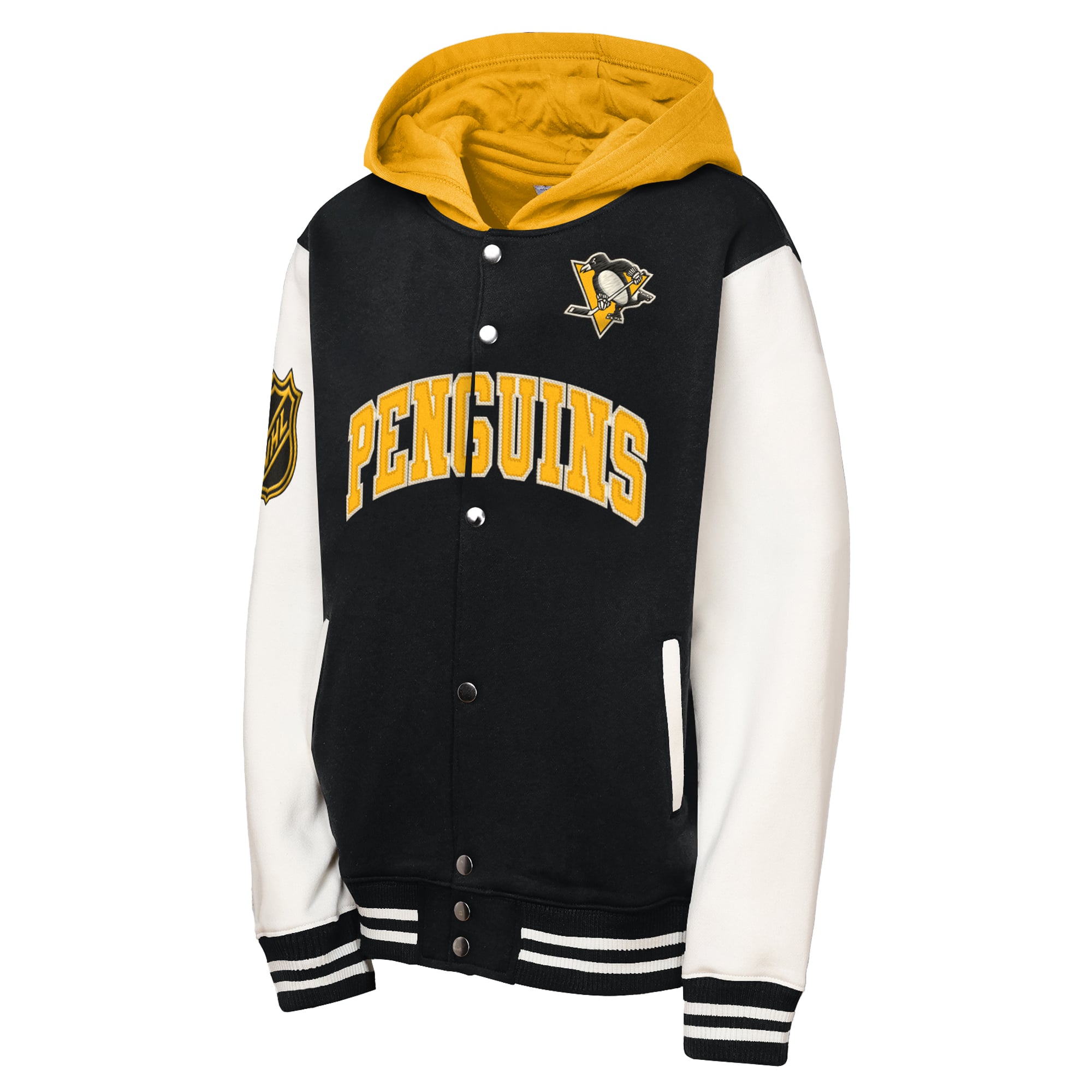 Veste polaire Mitchell & Ness noire Pittsburgh Penguins pour enfant, fermeture à boutons-pression.
