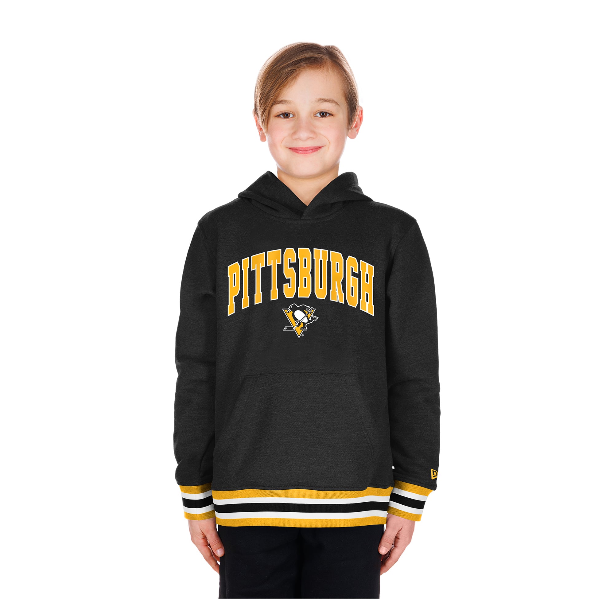 Youth New Era Black Pittsburgh Penguins Knit Trim Pullover Hoodie