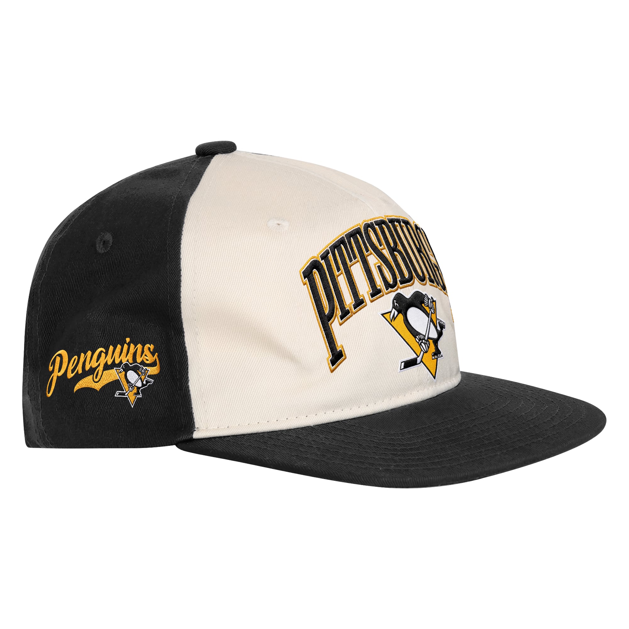 Casquette à pression Outerstuff Arch des Penguins de Pittsburgh pour jeunes, naturelle/noire