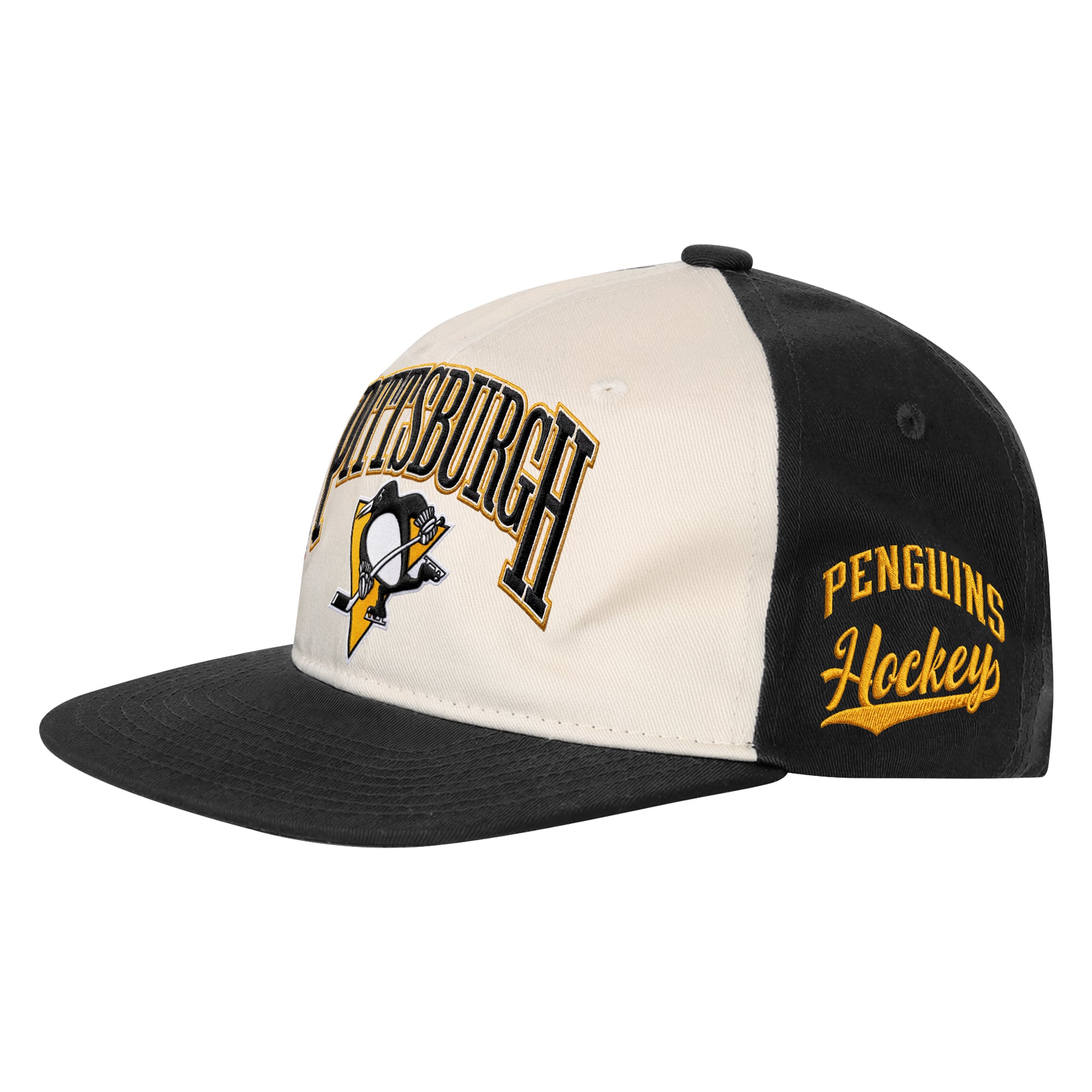 Casquette à pression Outerstuff Arch des Penguins de Pittsburgh pour jeunes, naturelle/noire