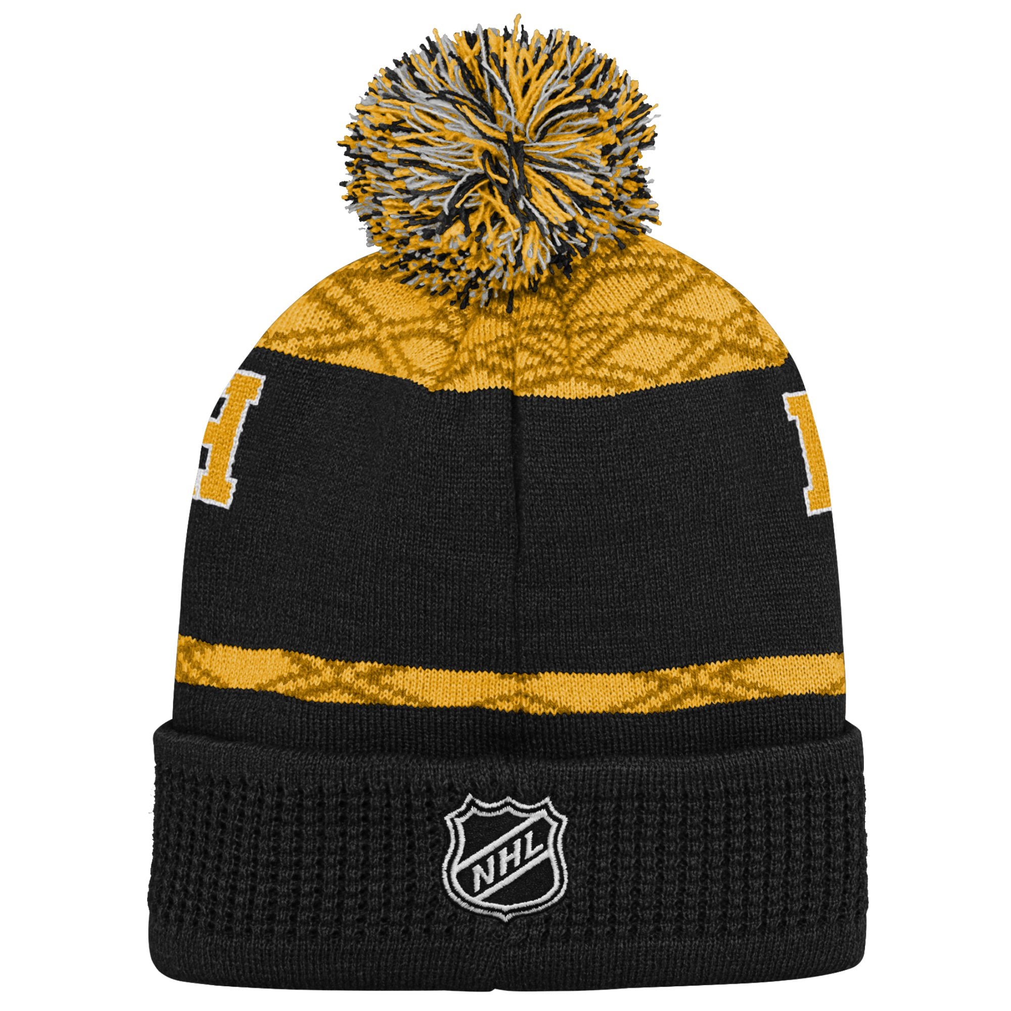 Bonnet en tricot à revers avec rondelle noire des Penguins de Pittsburgh pour jeunes avec pompon