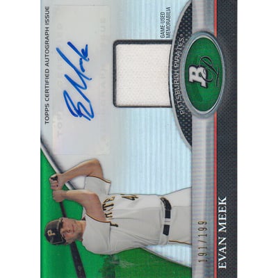2011 Bowman Platinum Relic Autograph Green Refractors #EM Evan Meek