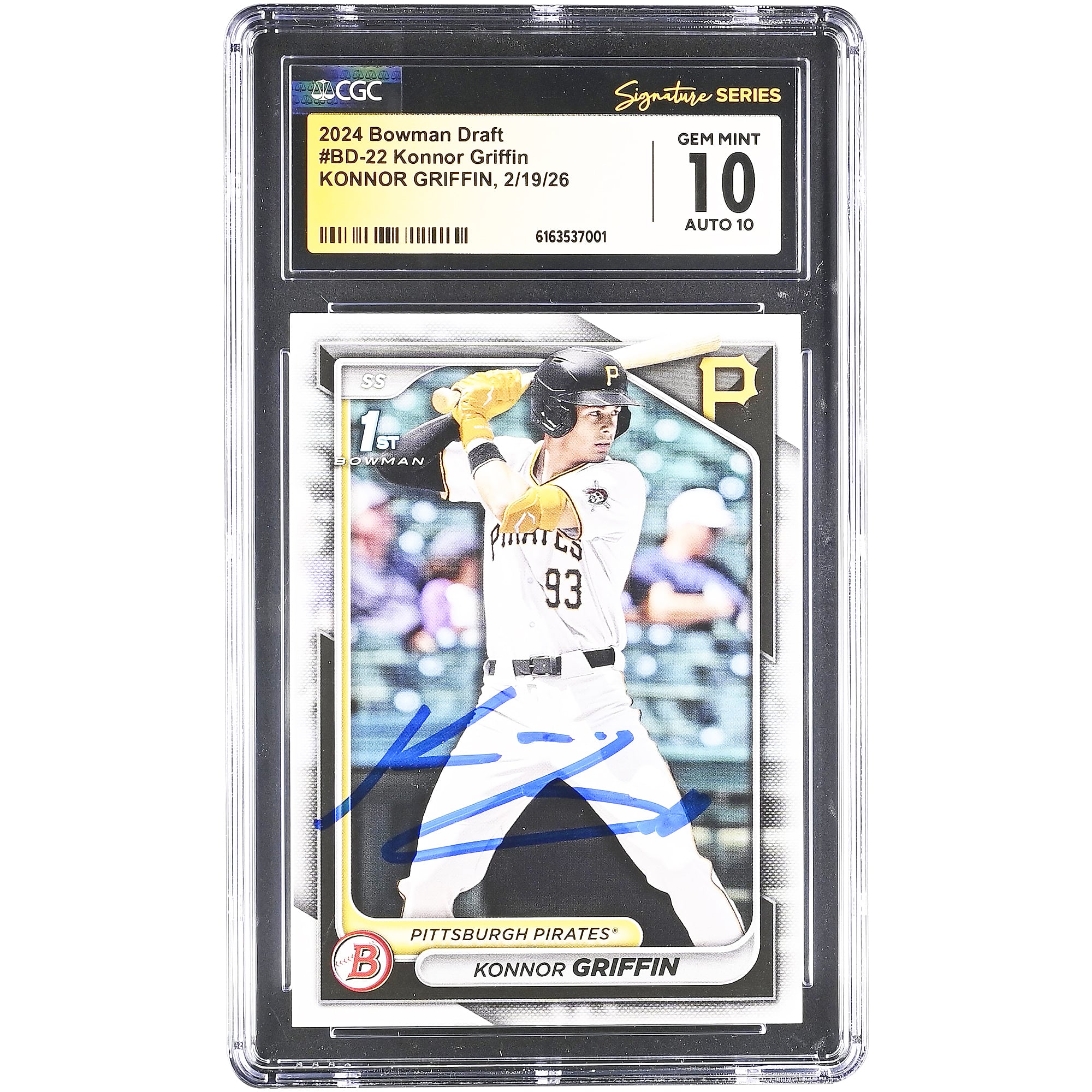 Konnor Griffin Pittsburgh Pirates Autographed 2024 Bowman Draft #BD-22 CGC Fanatics Witnessed Authenticated 10/10 Card