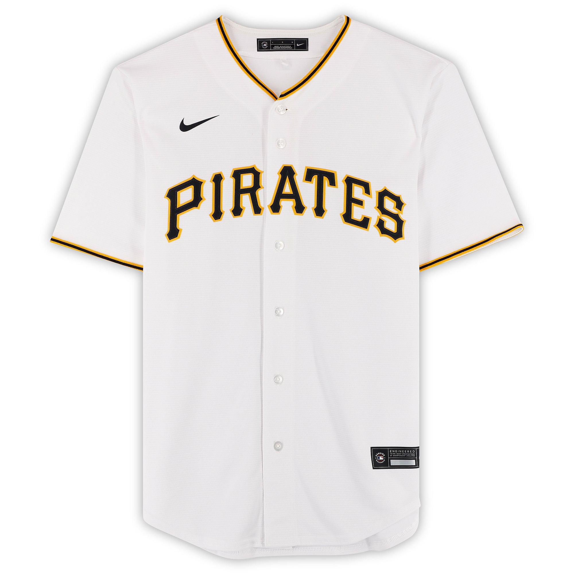 Maillot réplique blanc Nike autographié par Konnor Griffin des Pirates de Pittsburgh avec inscription « Début en MLB le 3 avril 1926 ».