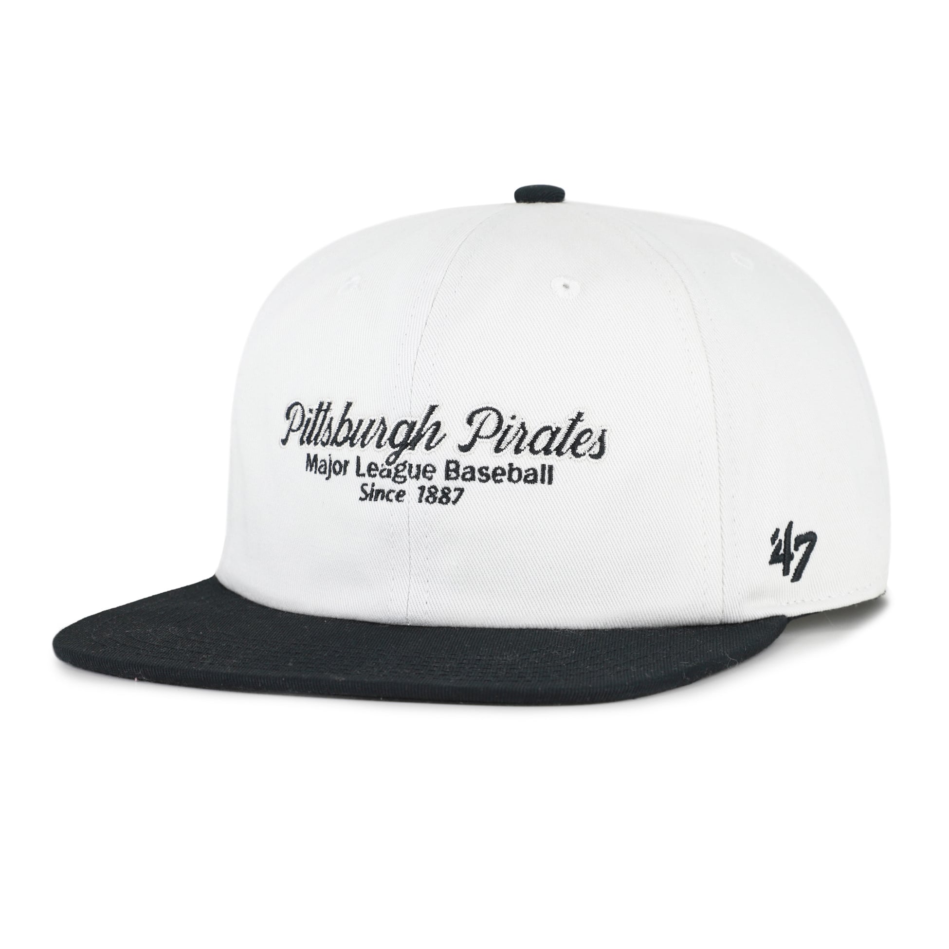 Men's '47 White/Black Pittsburgh Pirates Script Stack Relaxed Captain Snapback