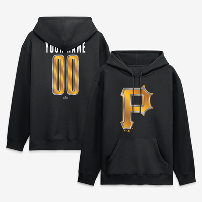 Pittsburgh Pirates  Metallic Mascot Personalized Name & Number Hoodie - Black