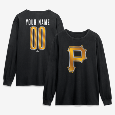 Pittsburgh Pirates  Metallic Mascot Personalized Name & Number Long Sleeve T-Shirt - Black