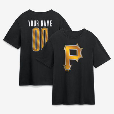 Pittsburgh Pirates  Metallic Mascot Personalized Name & Number T-Shirt - Black