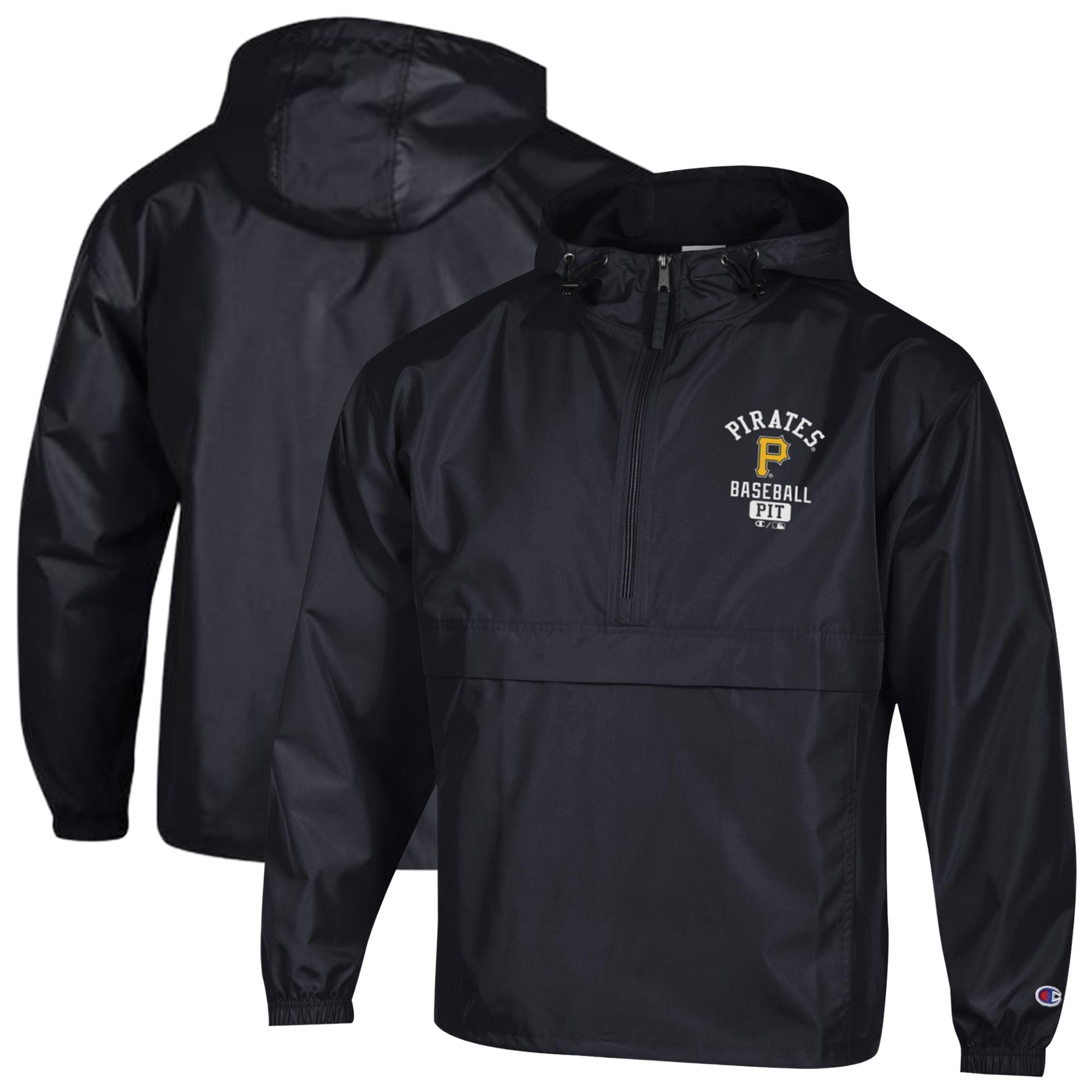 Men's Champion Black Pittsburgh Pirates Packable Windbreaker Half-Zip Jacket