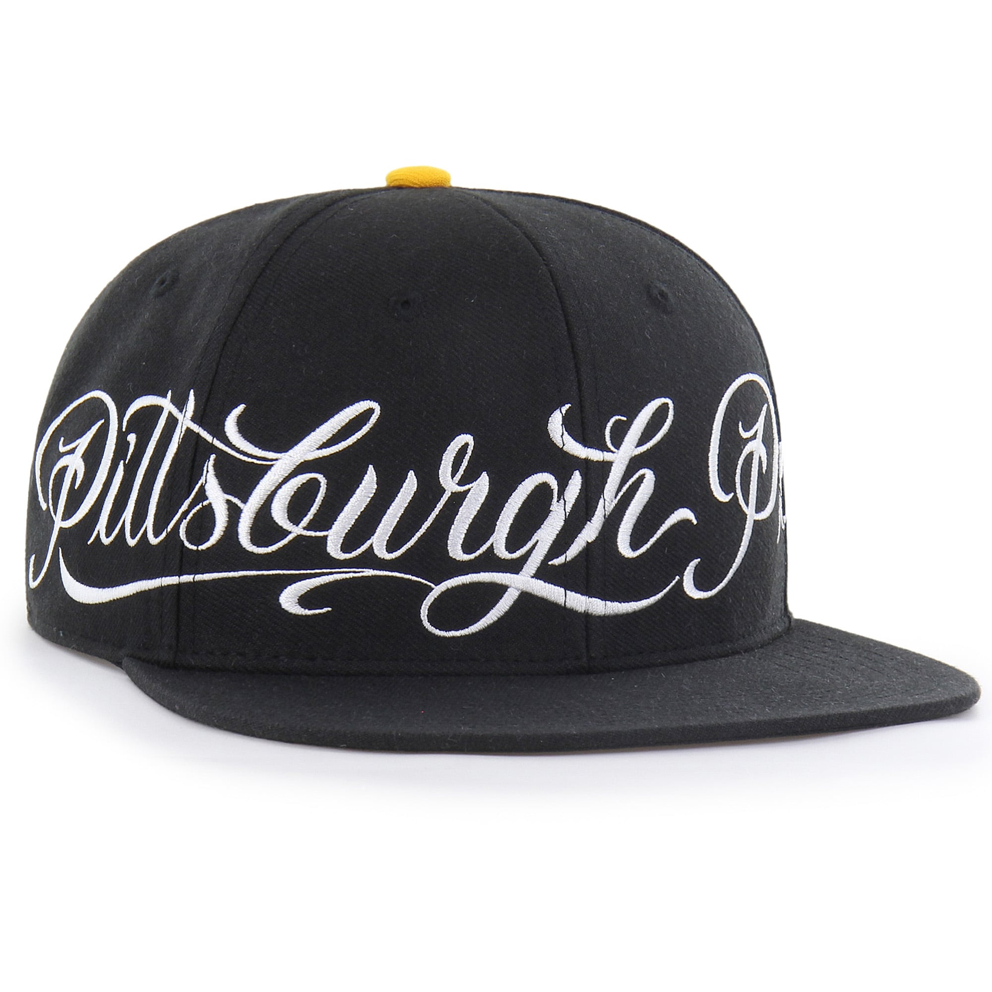 Men's Mister Cartoon x '47 Black Pittsburgh Pirates Wrap Script Captain Snapback Hat