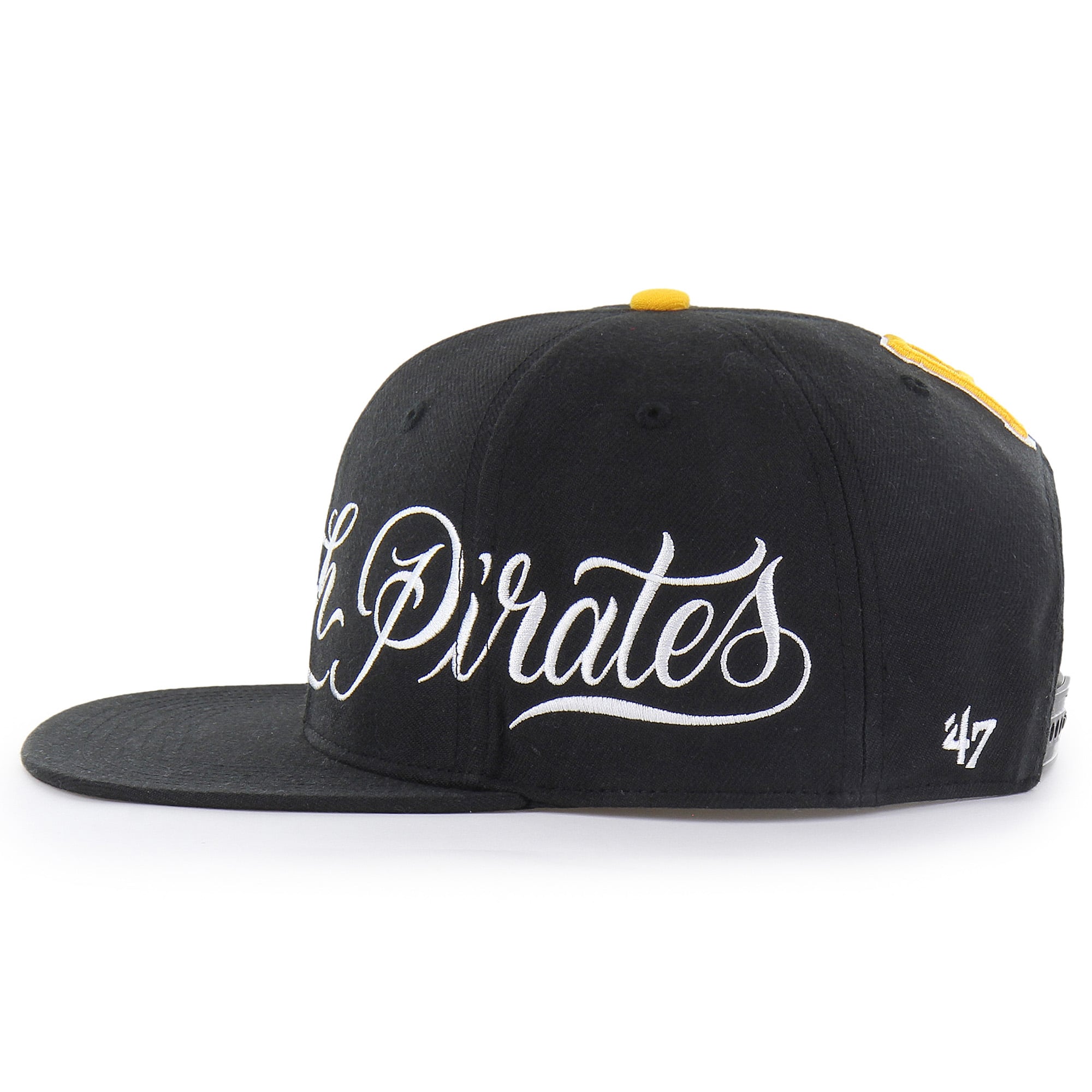 Men's Mister Cartoon x '47 Black Pittsburgh Pirates Wrap Script Captain Snapback Hat