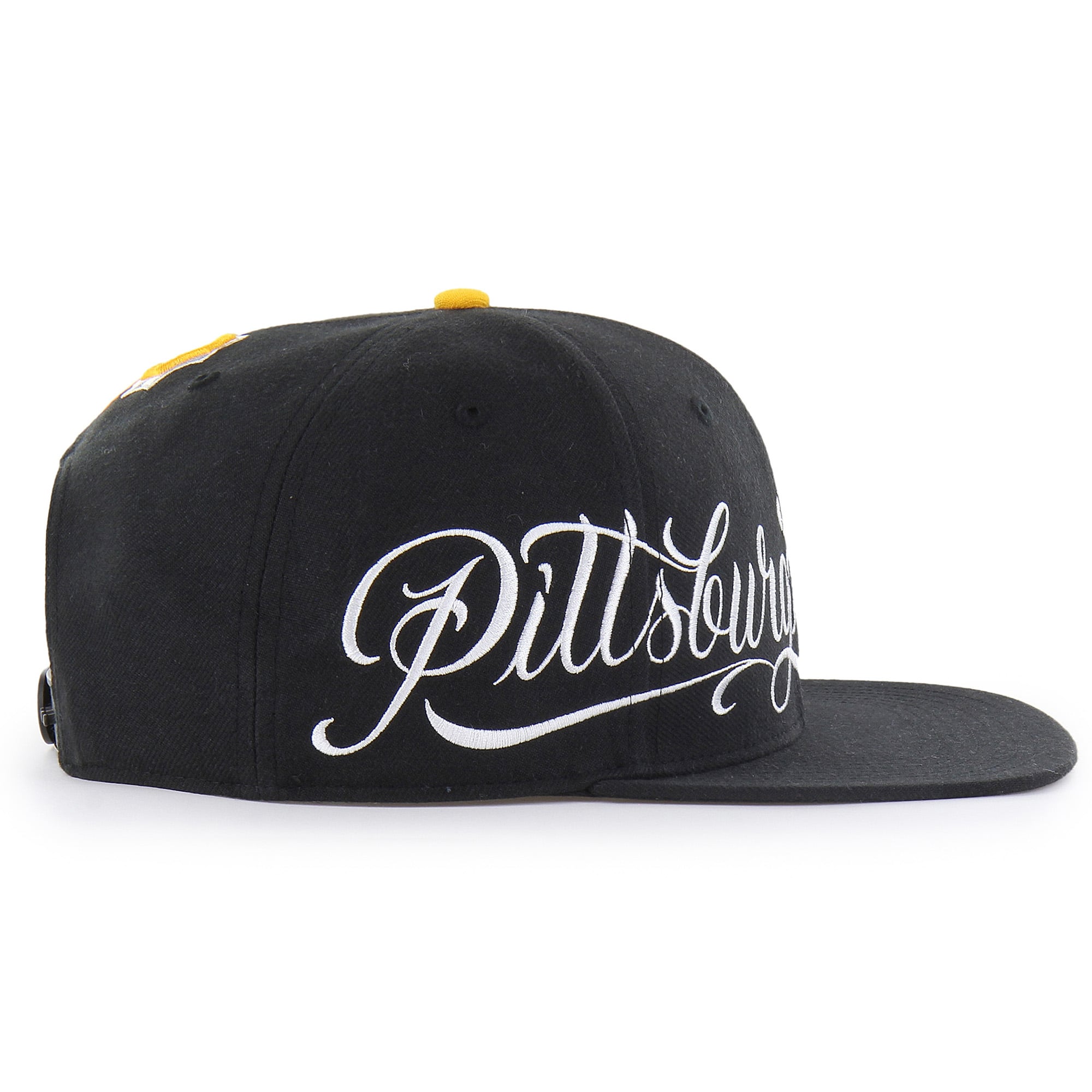 Men's Mister Cartoon x '47 Black Pittsburgh Pirates Wrap Script Captain Snapback Hat